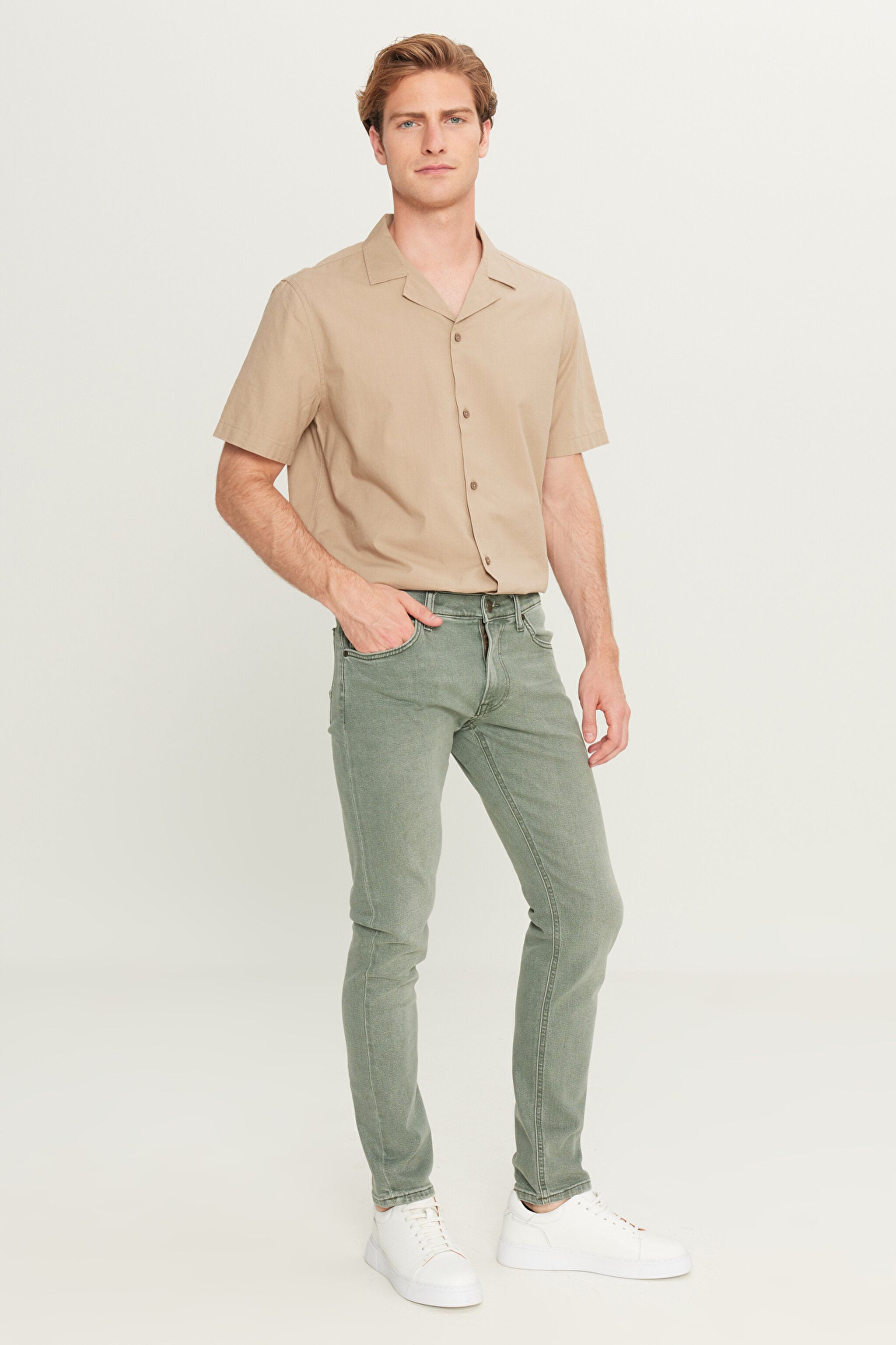 Luke Slim Fit Düşük Bel Denim Esnek Jean Kot Pantolon - Light Khaki-L719NSUU