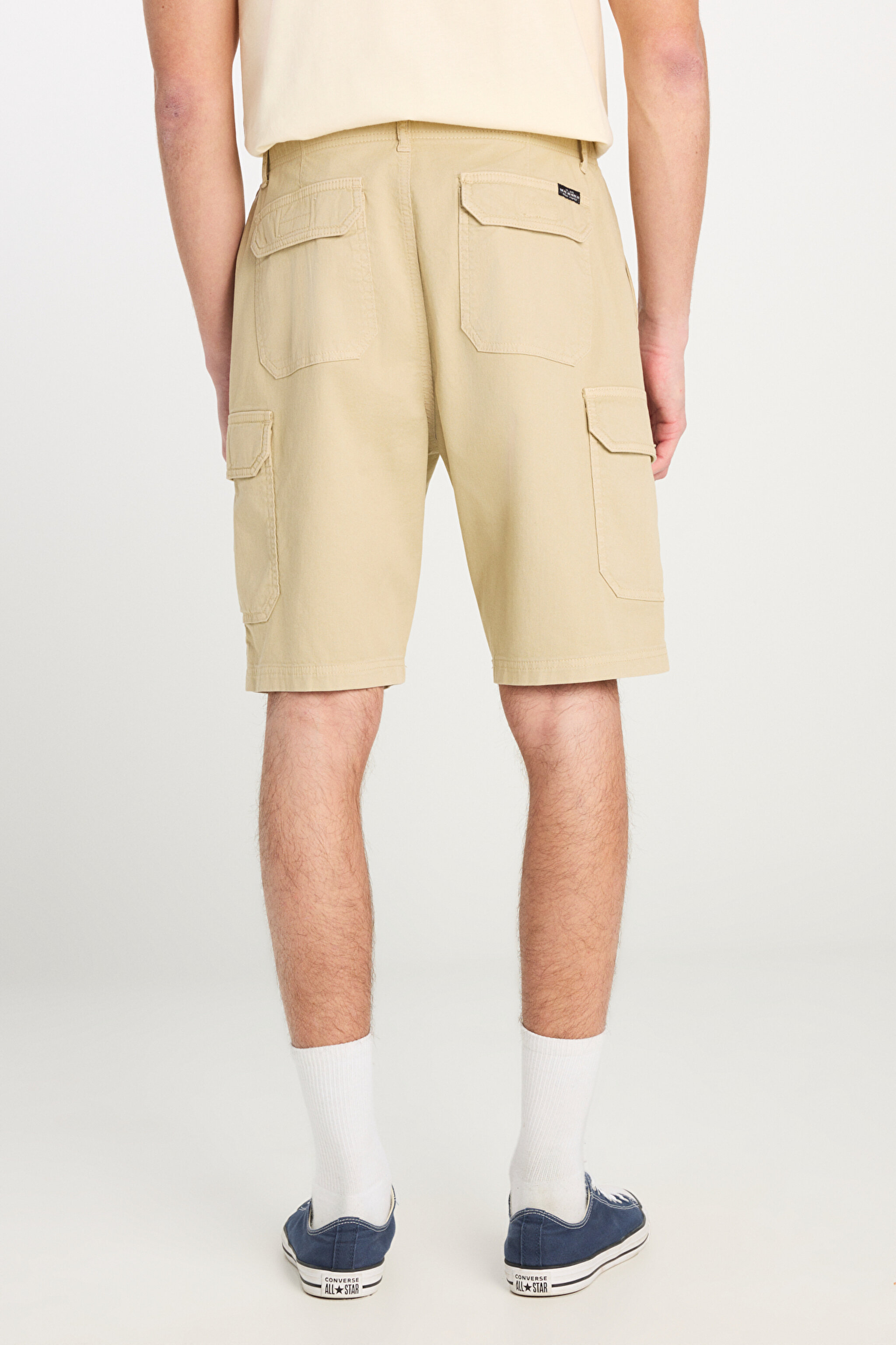 %100 Pamuk Relaxed Fit Geniş Kesim Normal Bel Bej Chino Şort - Beige-L71JA4897614 (görsel 4)