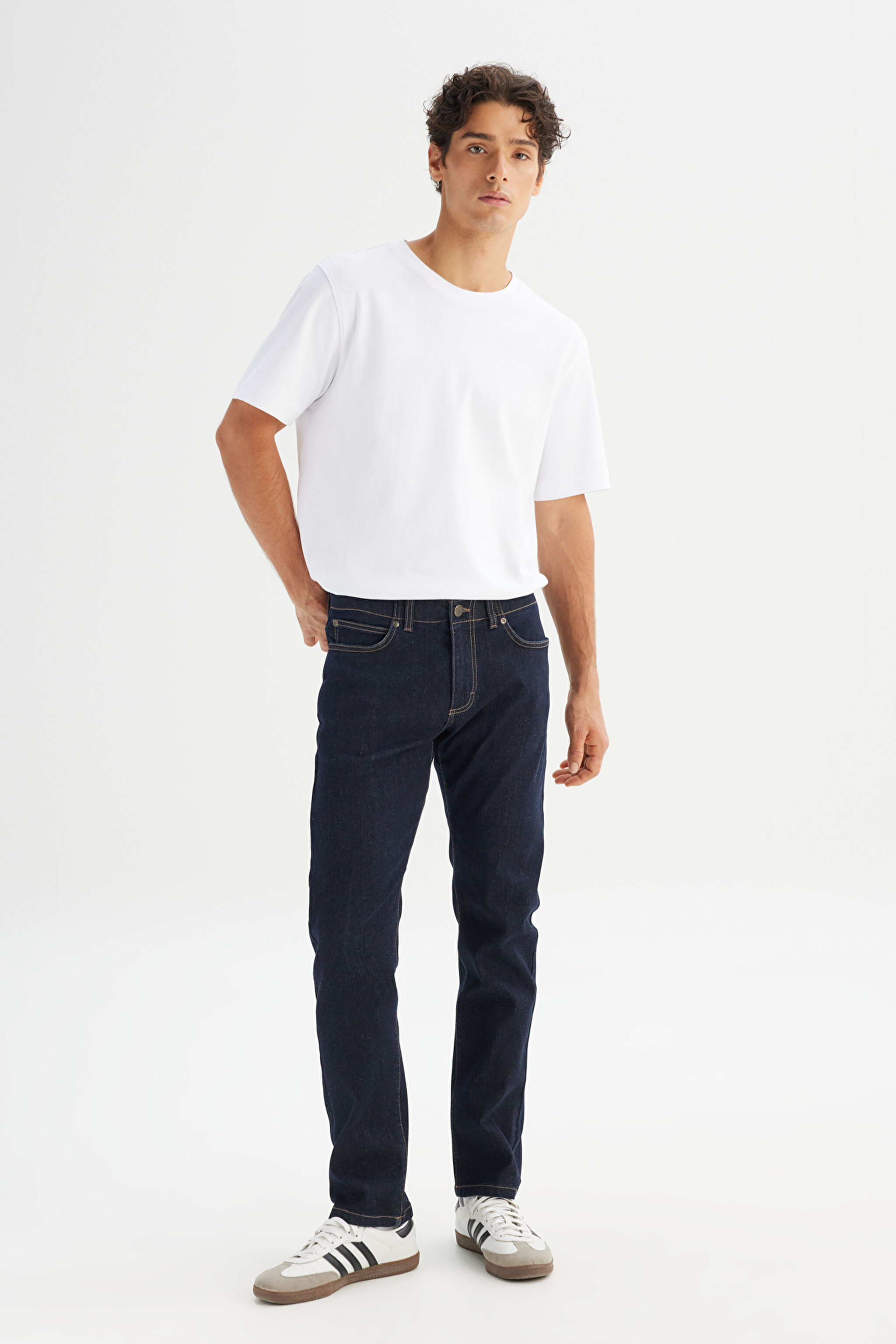 Slim Fit Normal Bel Denim Extreme Motion Jean Kot Pantolon - Dark Blue-L72ASO36 (görsel 3)
