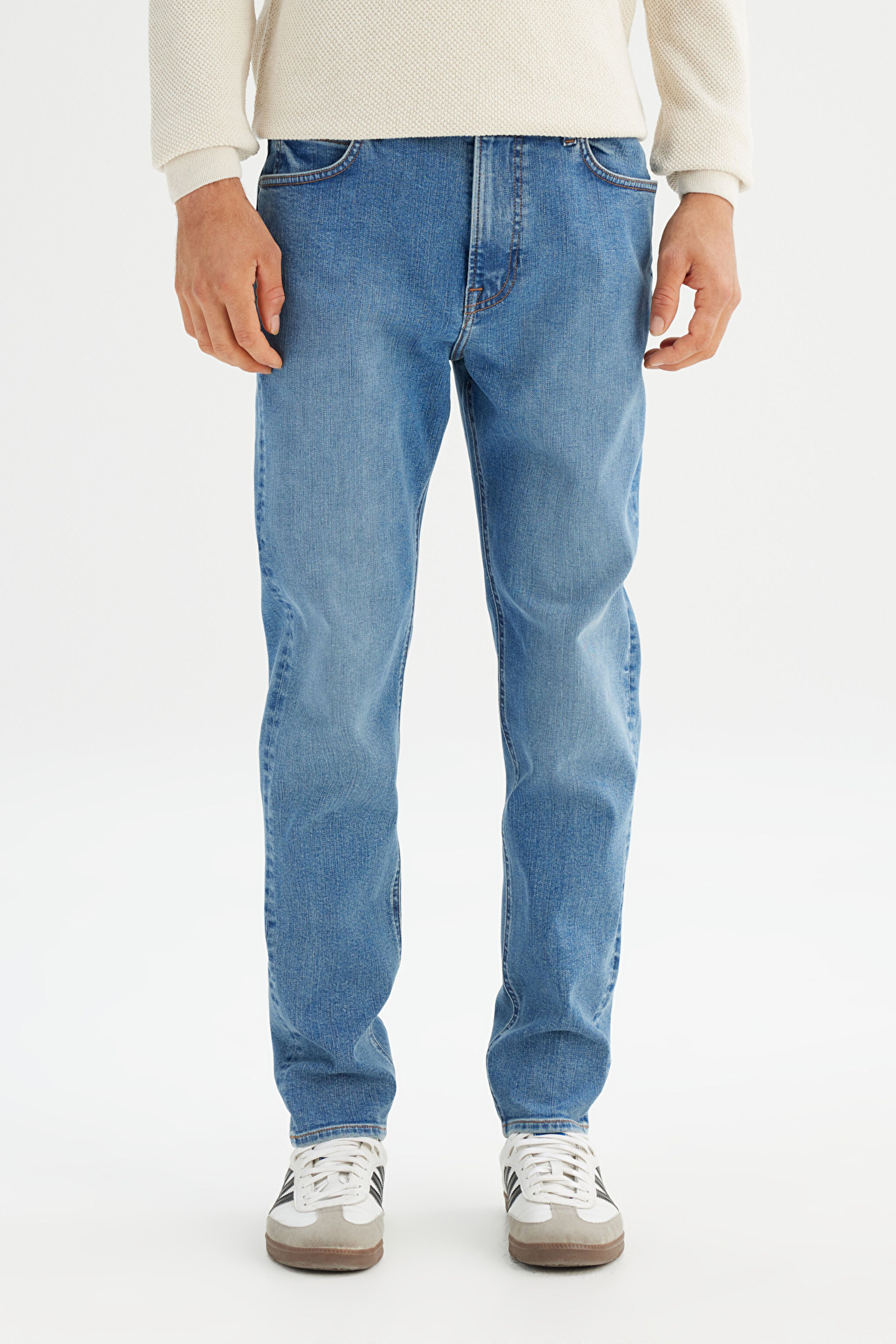 Austin Pamuklu Straight Fit Esnek Jean Denim Kot Pantolon - Mid Blue-L73300020396 (görsel 2)
