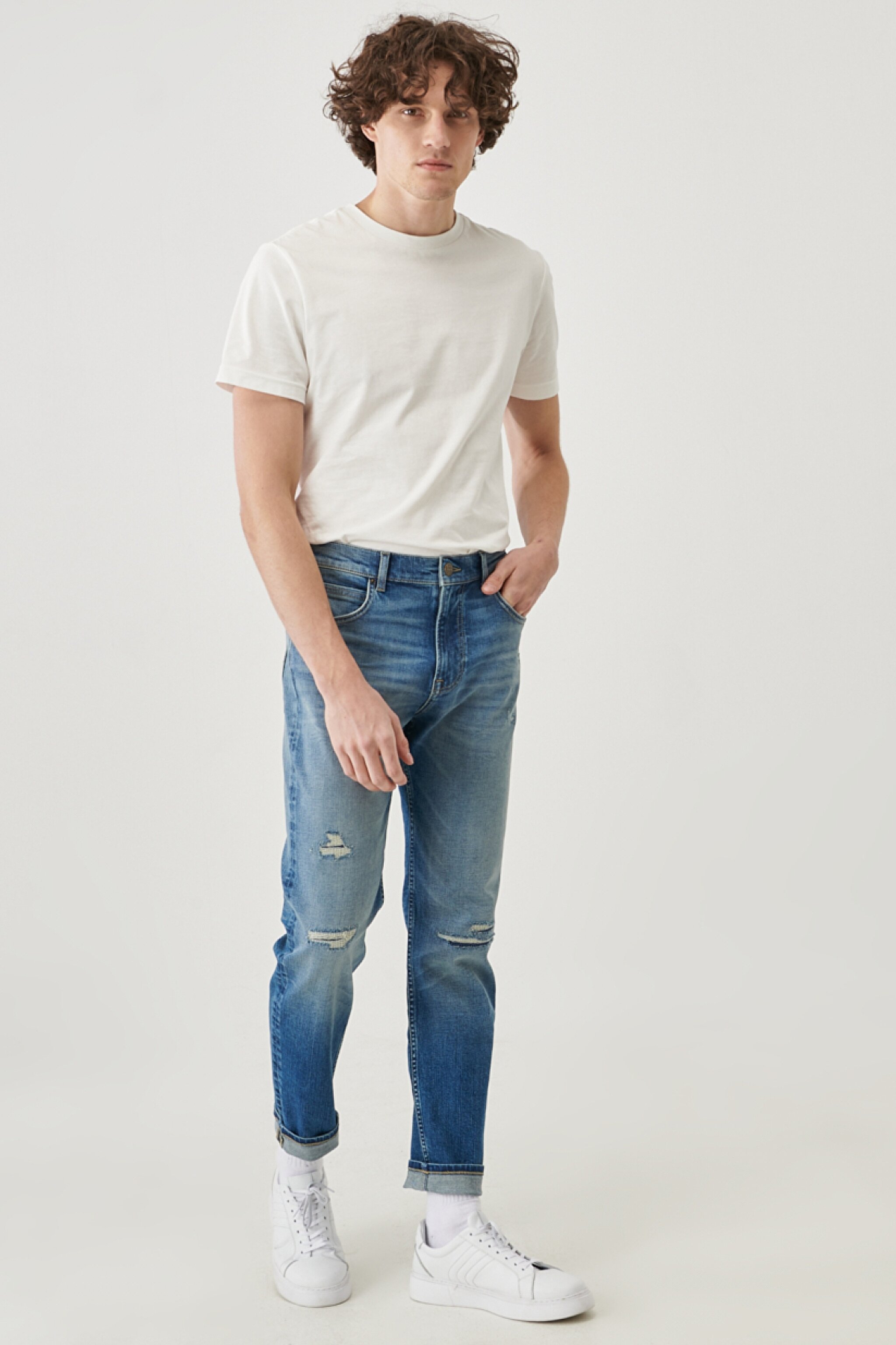 Austin Straight Fit Normal Bel Denim Esnek Jean Kot Pantolon - Mid Blue-L733002XT (görsel 3)