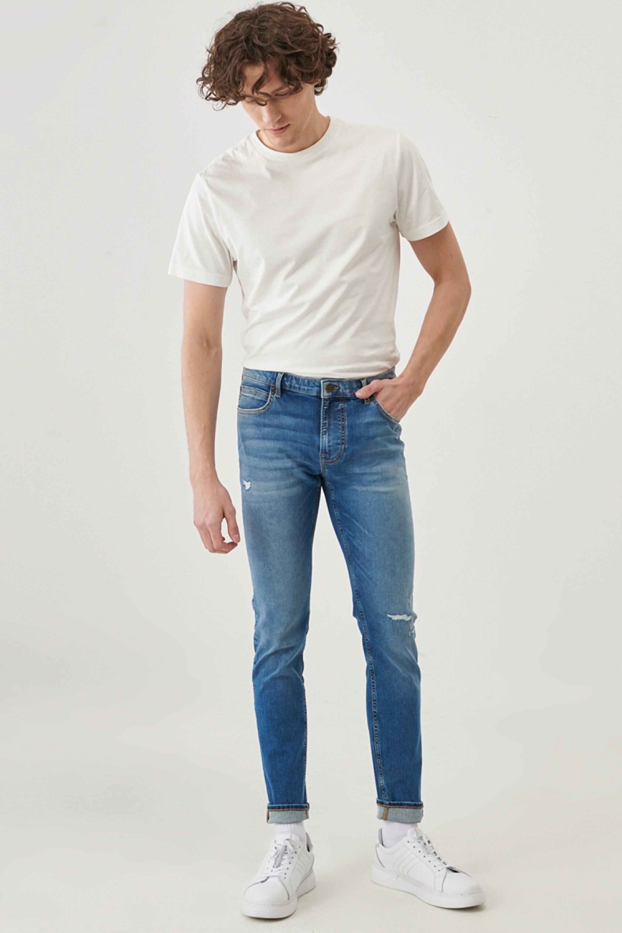 Malone Skinny Fit Normal Bel Denim Esnek Jean Kot Pantolon - Mid Blue-L736010396