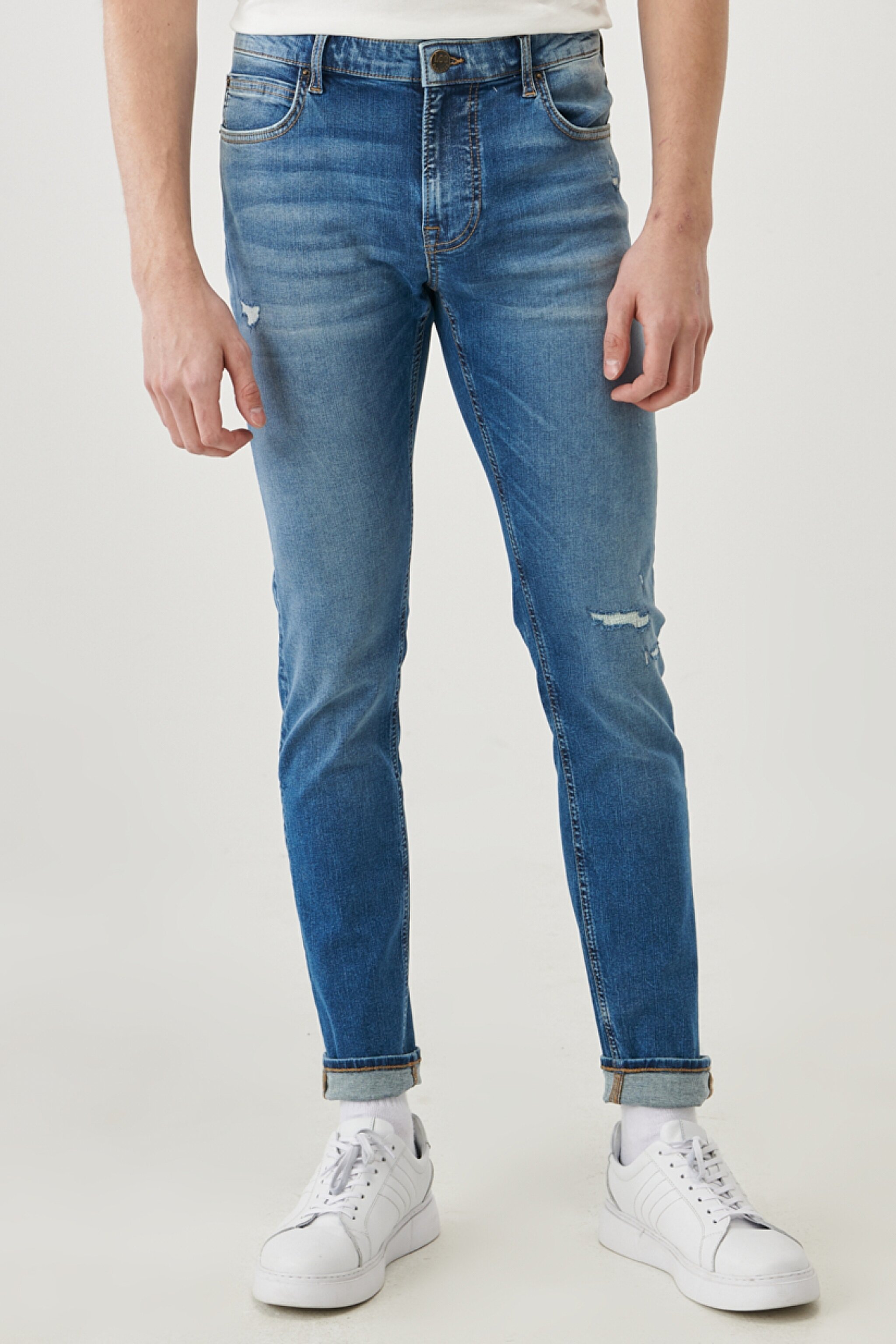 Malone Skinny Fit Normal Bel Denim Esnek Jean Kot Pantolon - Mid Blue-L736010396 (görsel 2)