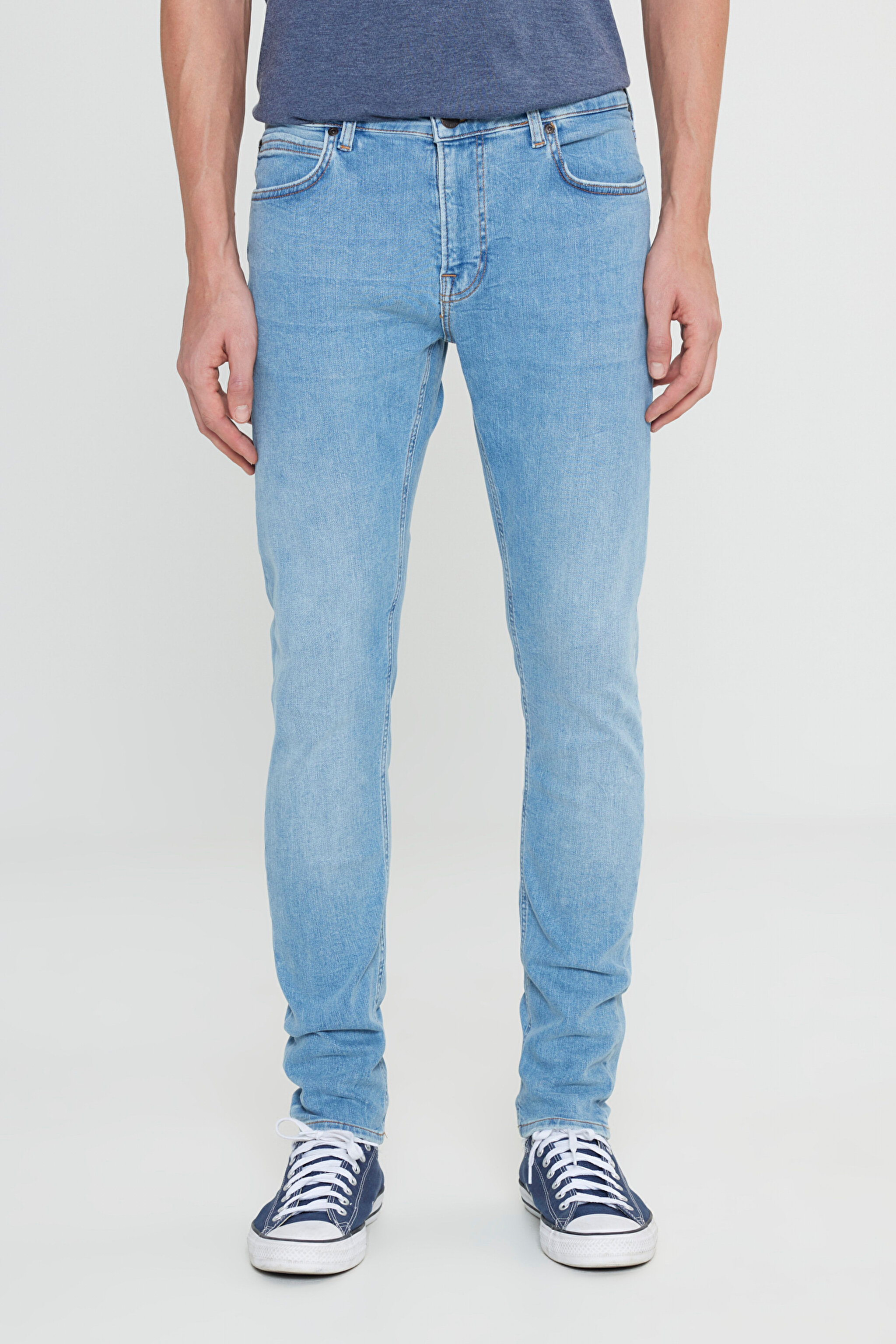 Malone Skinny Slim Fit Dar Kesim Normal Bel Esnek Jean Kot Pantolon - Mid Blue-L736017XT (görsel 3)