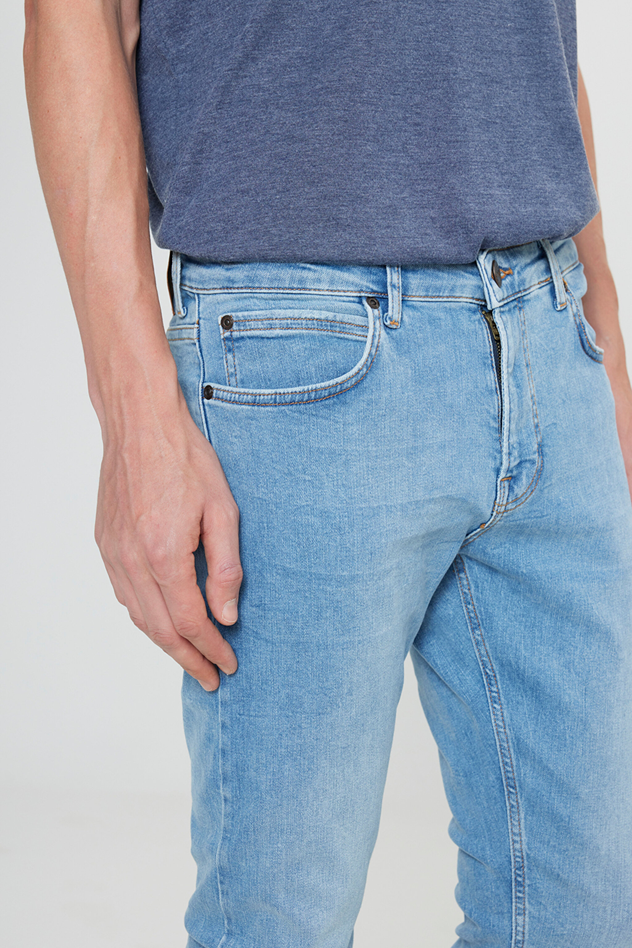 Malone Skinny Slim Fit Dar Kesim Normal Bel Esnek Jean Kot Pantolon - Mid Blue-L736017XT (görsel 5)