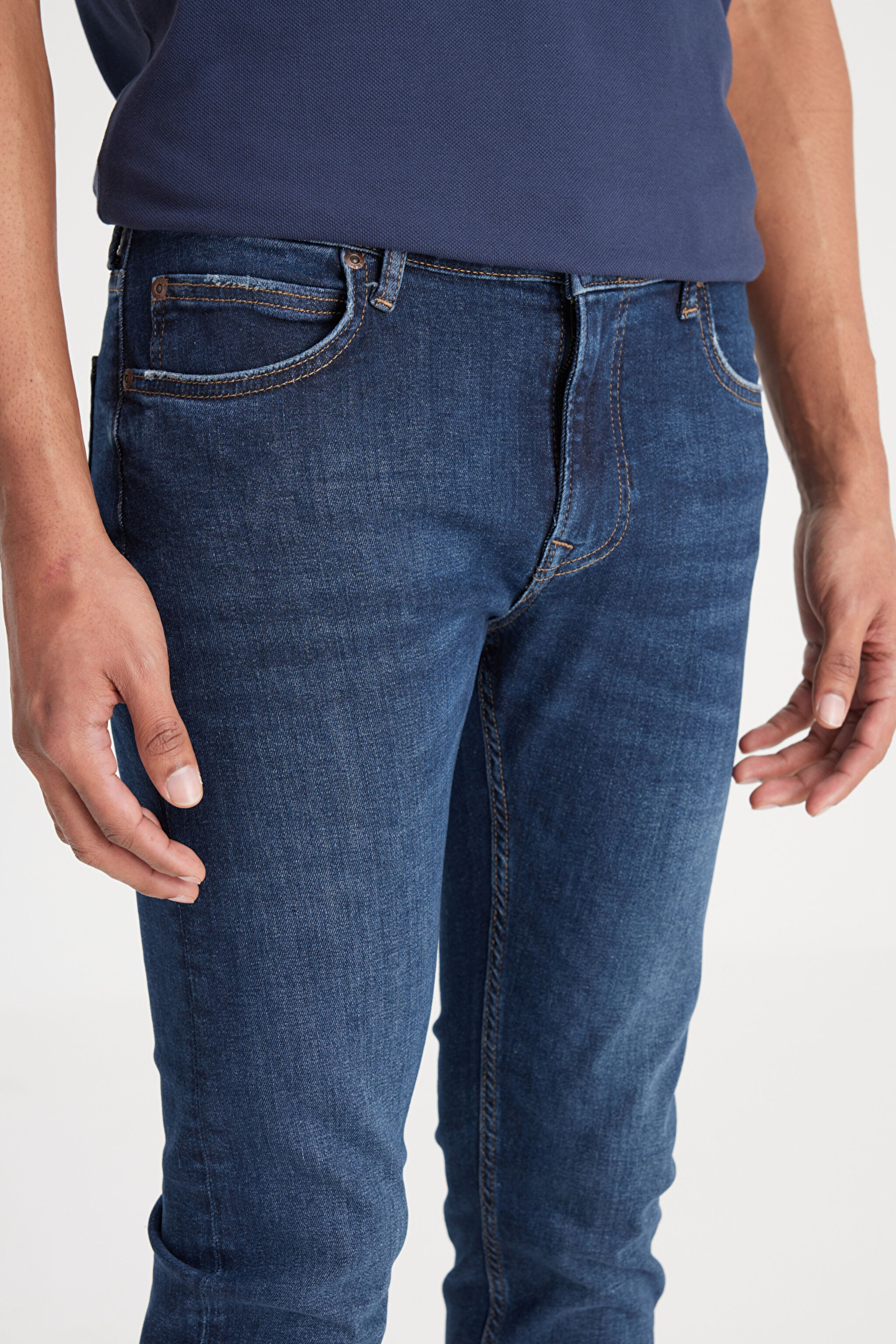 Malone Skinny Fit Dar Kesim Normal Bel Koyu Mavi Esnek Jean Kot Pantolon - Stone-L73607458 (görsel 3)