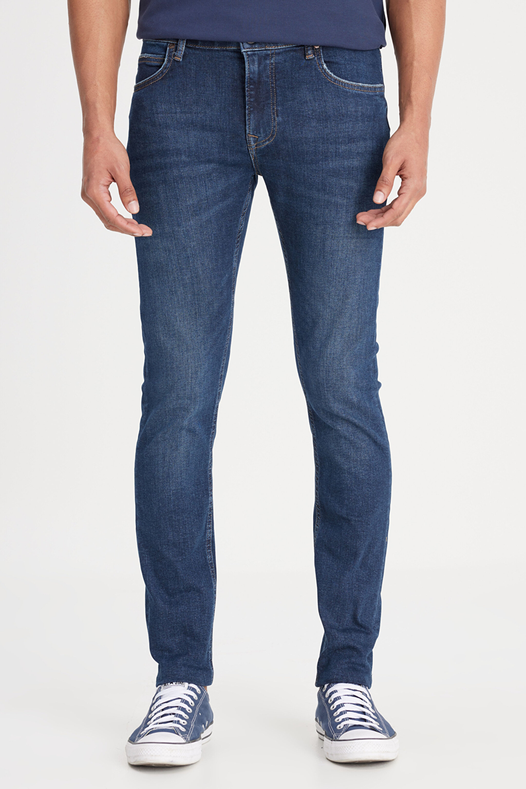 Malone Skinny Fit Dar Kesim Normal Bel Koyu Mavi Esnek Jean Kot Pantolon - Stone-L73607458 (görsel 5)