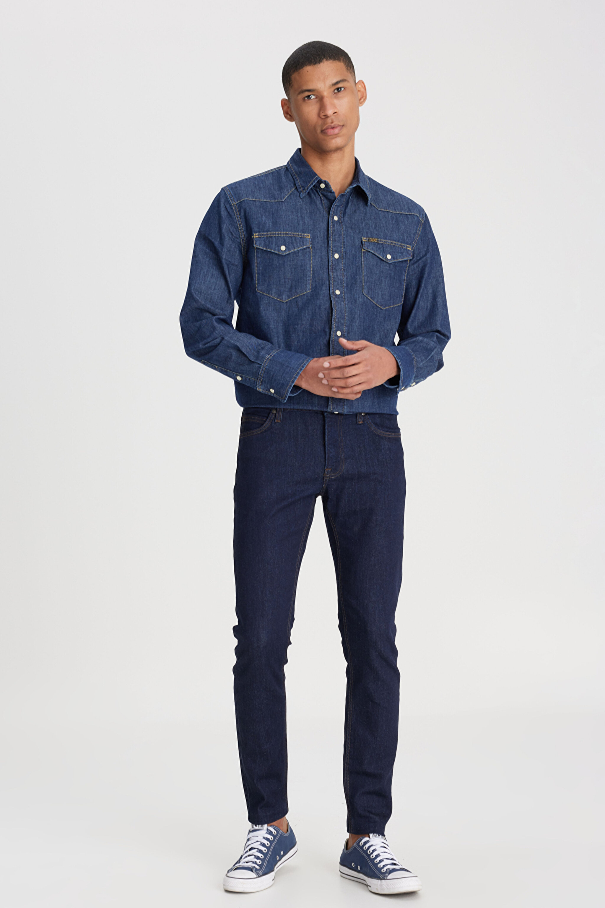 Malone Skinny Fit Dar Kesim Normal Bel Koyu Mavi Esnek Jean Kot Pantolon - Rinse-L73607536 (görsel 2)