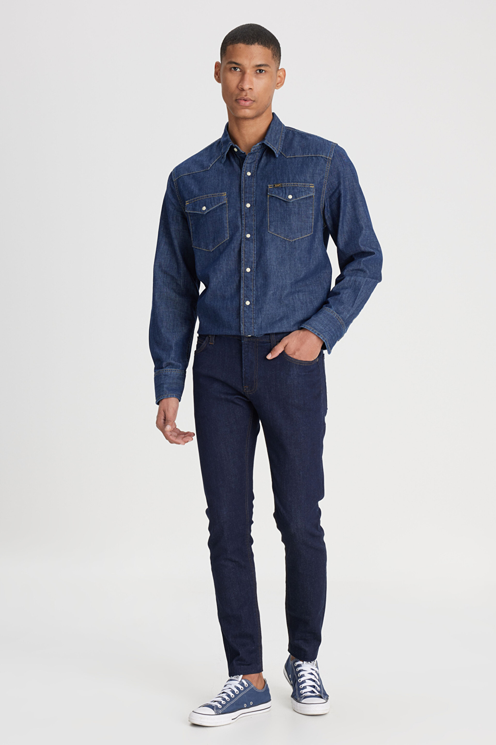 Malone Skinny Fit Dar Kesim Normal Bel Koyu Mavi Esnek Jean Kot Pantolon - Rinse-L73607536 (görsel 3)