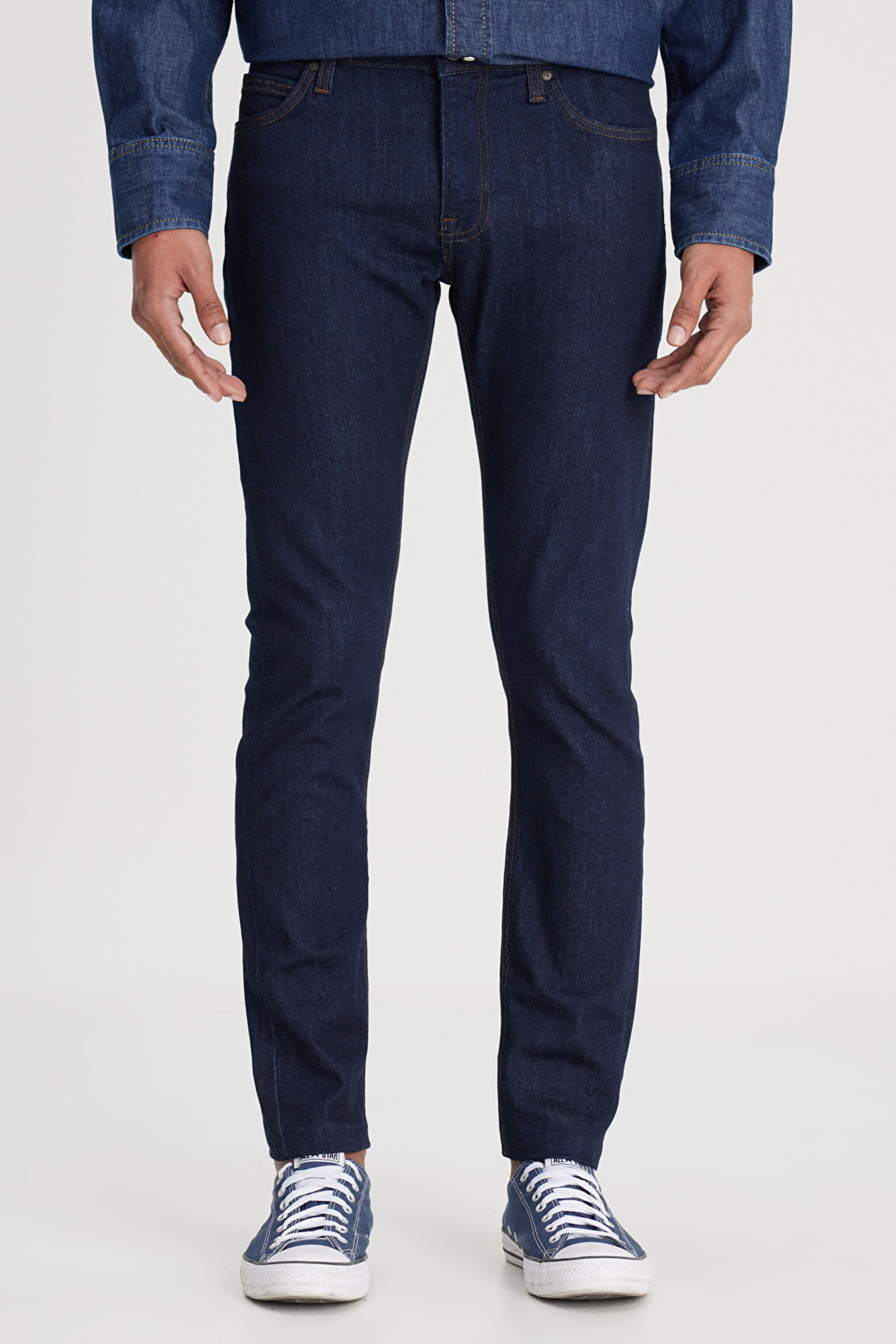 Malone Skinny Fit Dar Kesim Normal Bel Koyu Mavi Esnek Jean Kot Pantolon - Rinse-L73607536 (görsel 5)