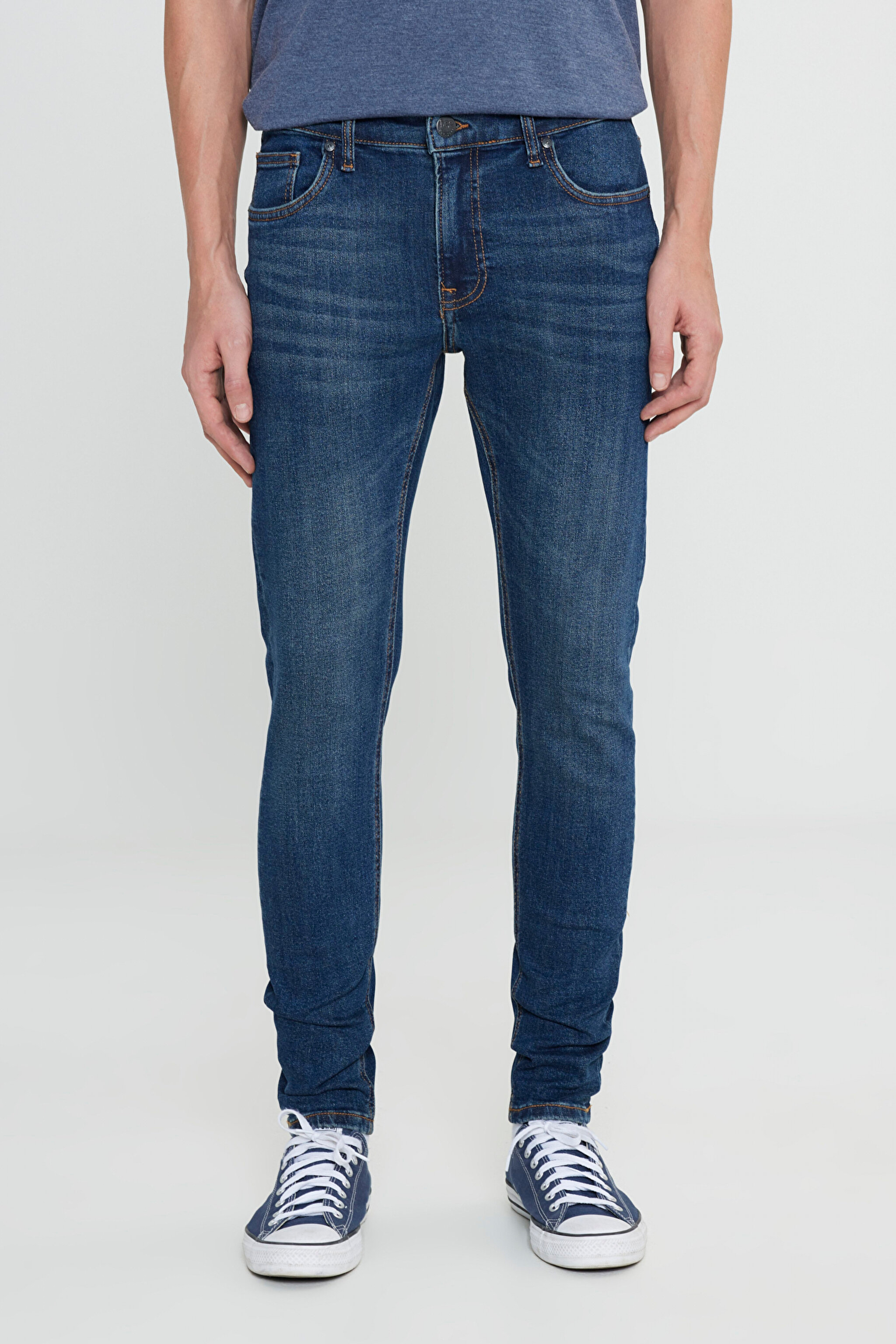 Skinny Fit Çok Dar Kesim  Normal Bel Çok Dar Paça Malone Mavi Jean Kot Pantolon - Mid Blue-L736156XT (görsel 3)