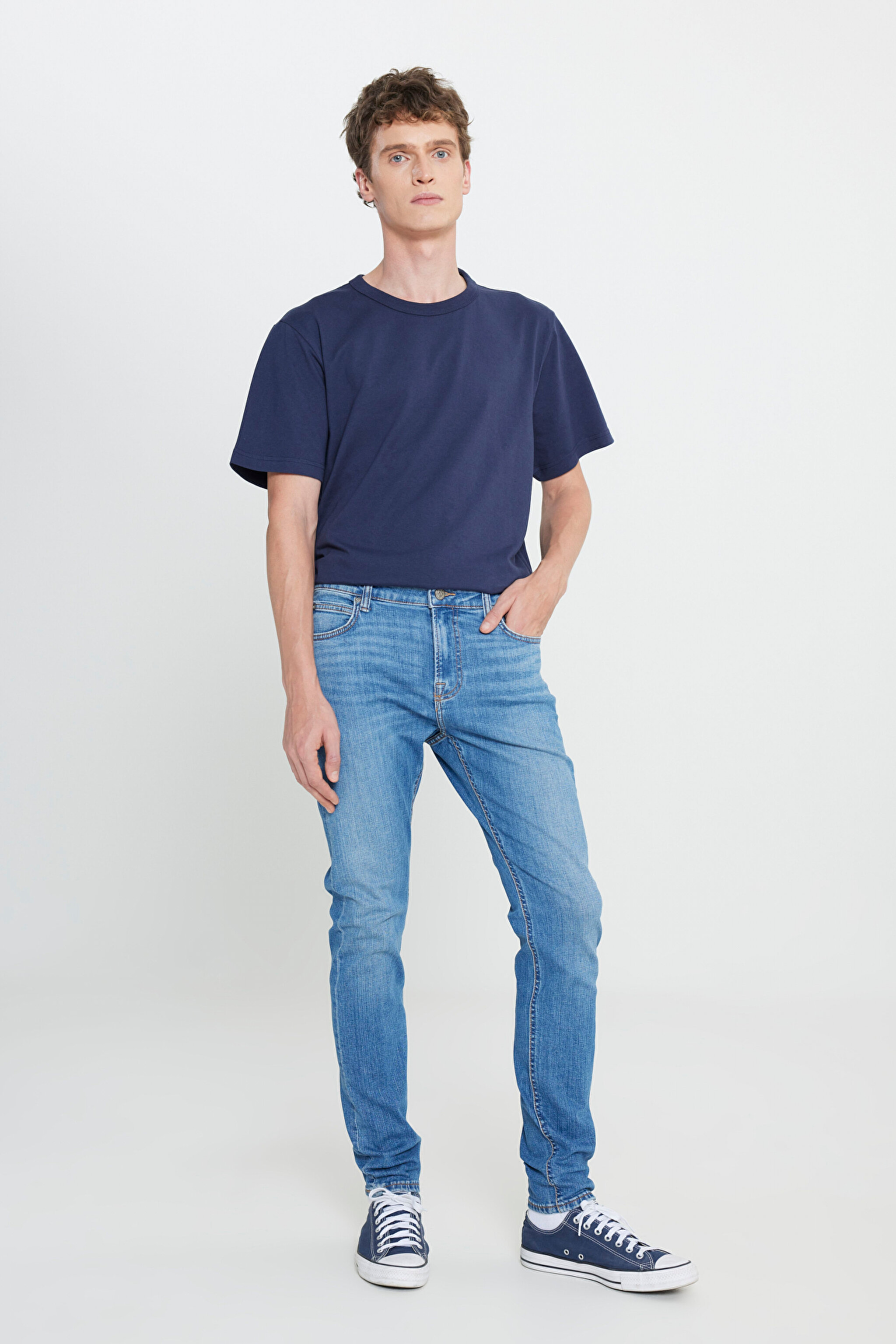 Skinny Fit Çok Dar Kesim Normal Bel Çok Dar Paça Malone Mavi Jean Kot Pantolon