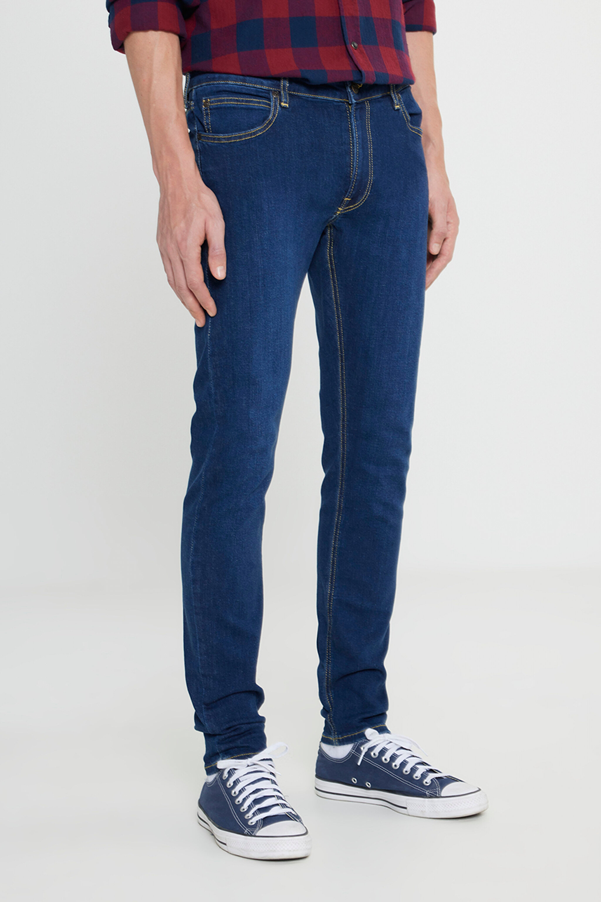 Malone Skinny Fit Dar Kesim Normal Bel Esnek Jean Kot Pantolon - Washed Dark-L736EMXA (görsel 3)