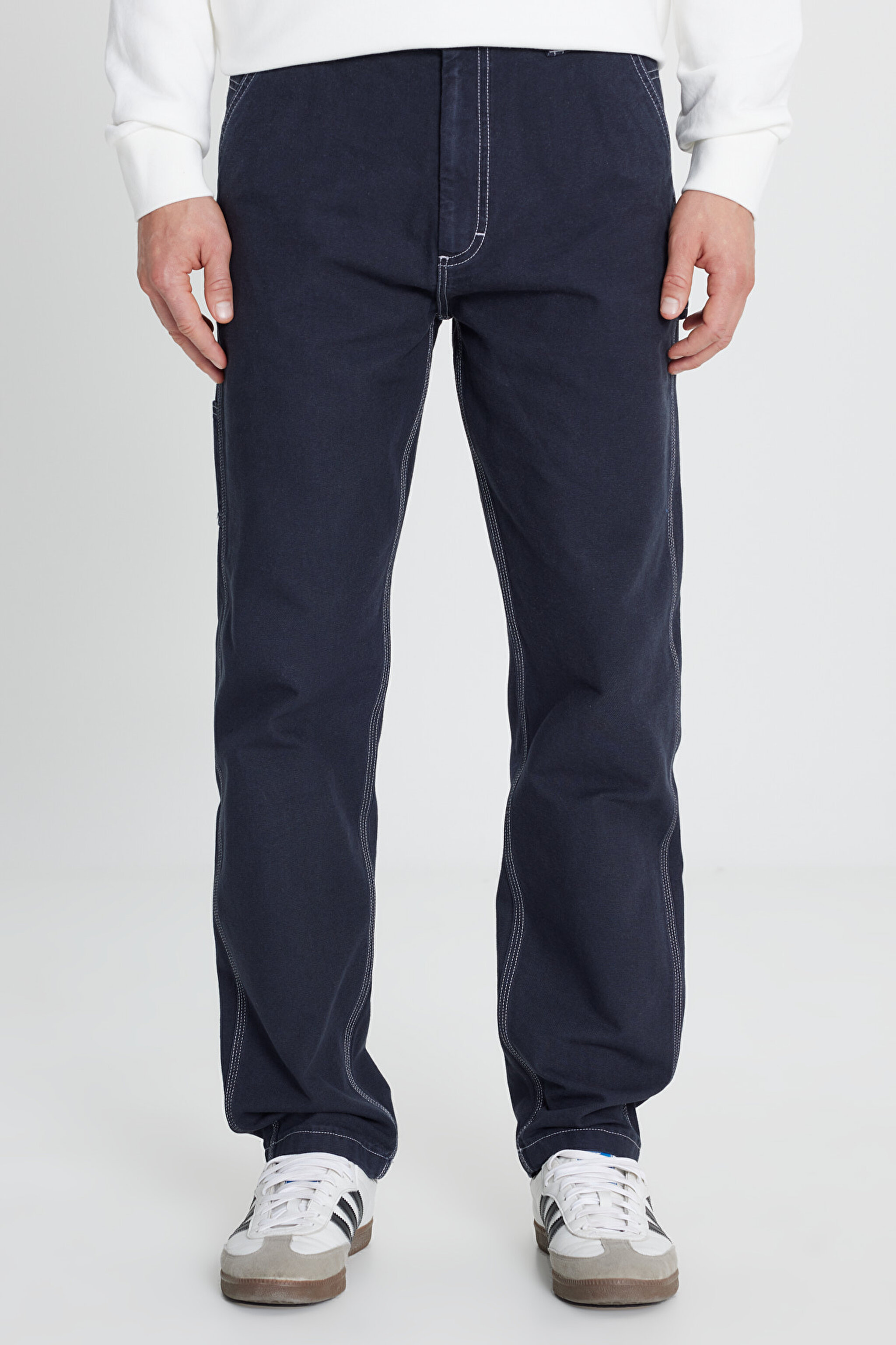 %100 Pamuk Relaxed Fit Rahat Kesim Jean Kot Denim Pantolon - Rebel Navy-L75K202302917 (görsel 3)