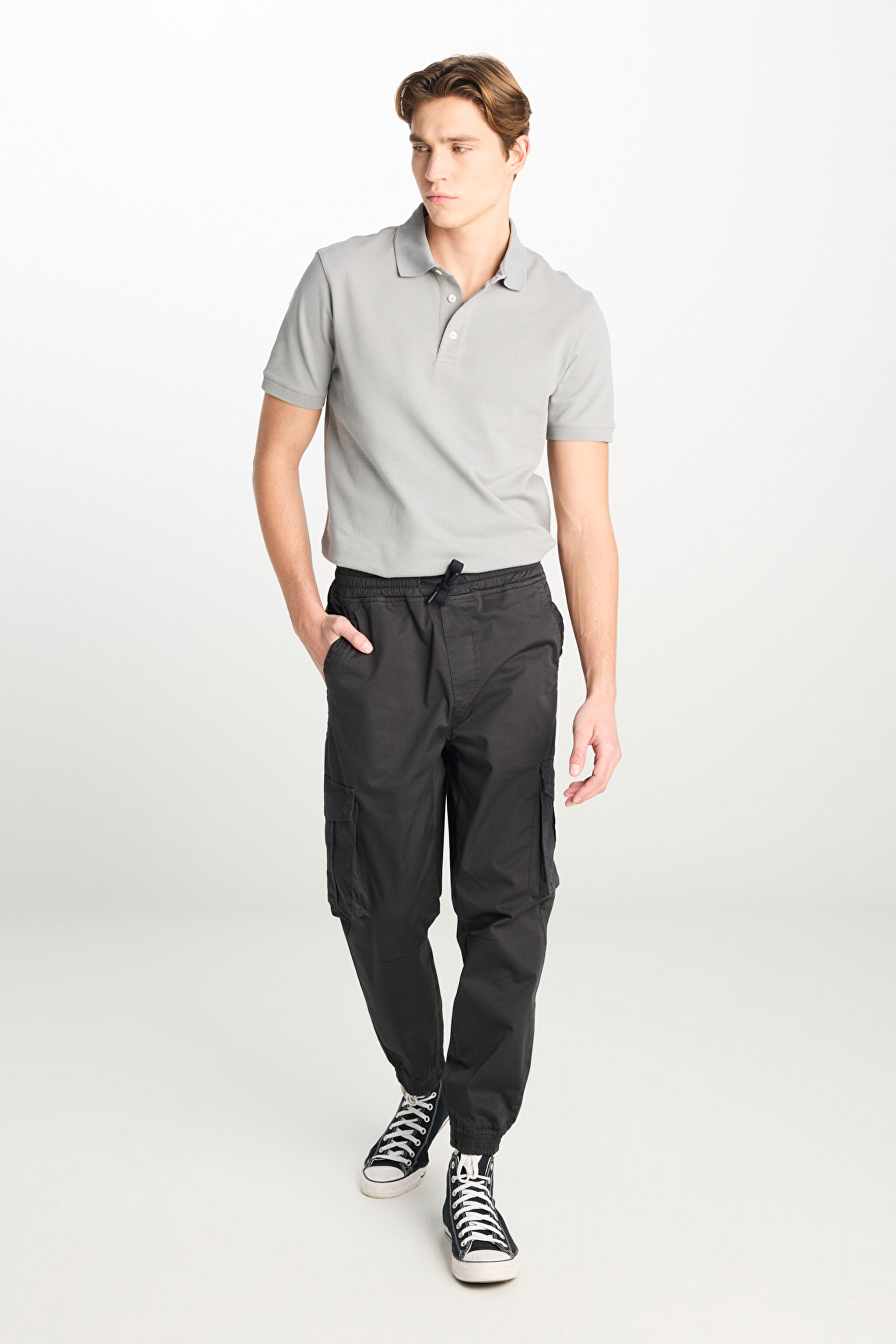 Regular Fit Normal Kesim Ribanalı Paça Kargo Cepli Antrasit Jogger Pantolon - Washed Black-L76E00001JA (görsel 2)