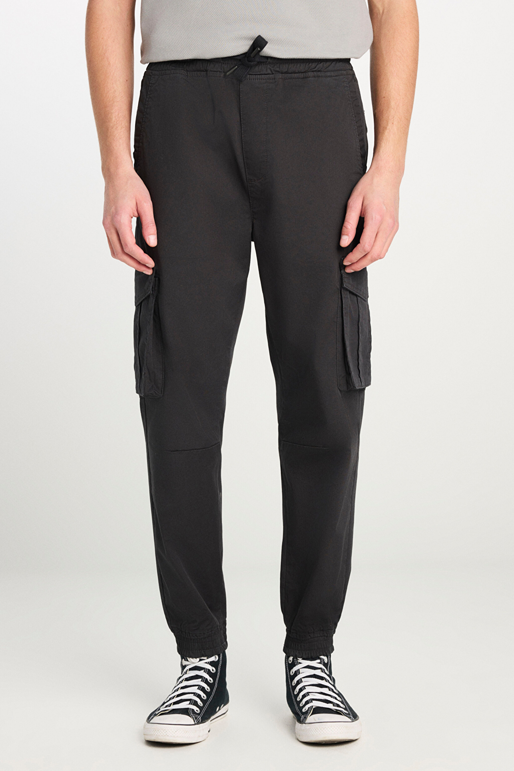 Regular Fit Normal Kesim Ribanalı Paça Kargo Cepli Antrasit Jogger Pantolon - Washed Black-L76E00001JA (görsel 3)