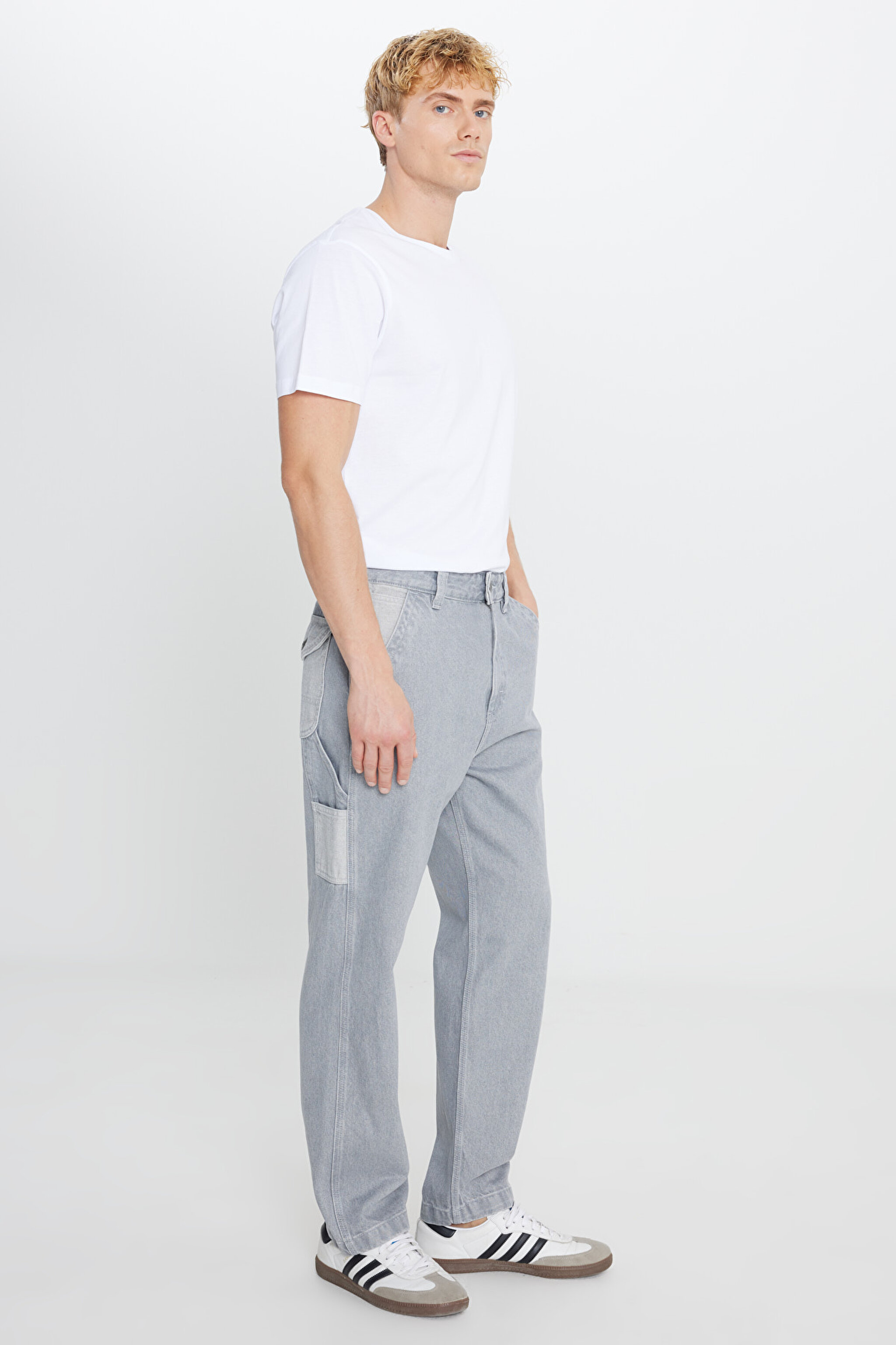%100 Pamuk Relaxed Straight Fit Cepli Jean Kot Denim Pantolon - Gemini Grey-L78Q208890891