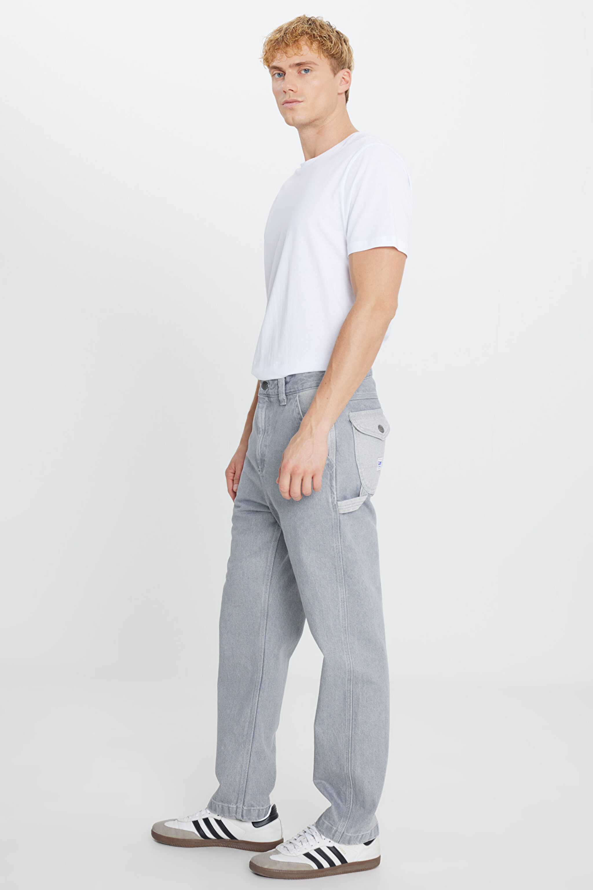 %100 Pamuk Relaxed Straight Fit Cepli Jean Kot Denim Pantolon - Gemini Grey-L78Q208890891 (görsel 2)