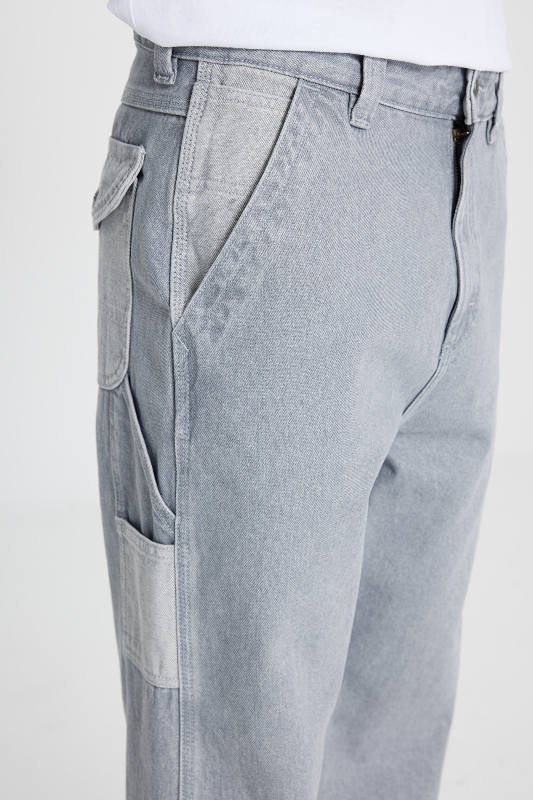 %100 Pamuk Relaxed Straight Fit Cepli Jean Kot Denim Pantolon - Gemini Grey-L78Q208890891 (görsel 4)