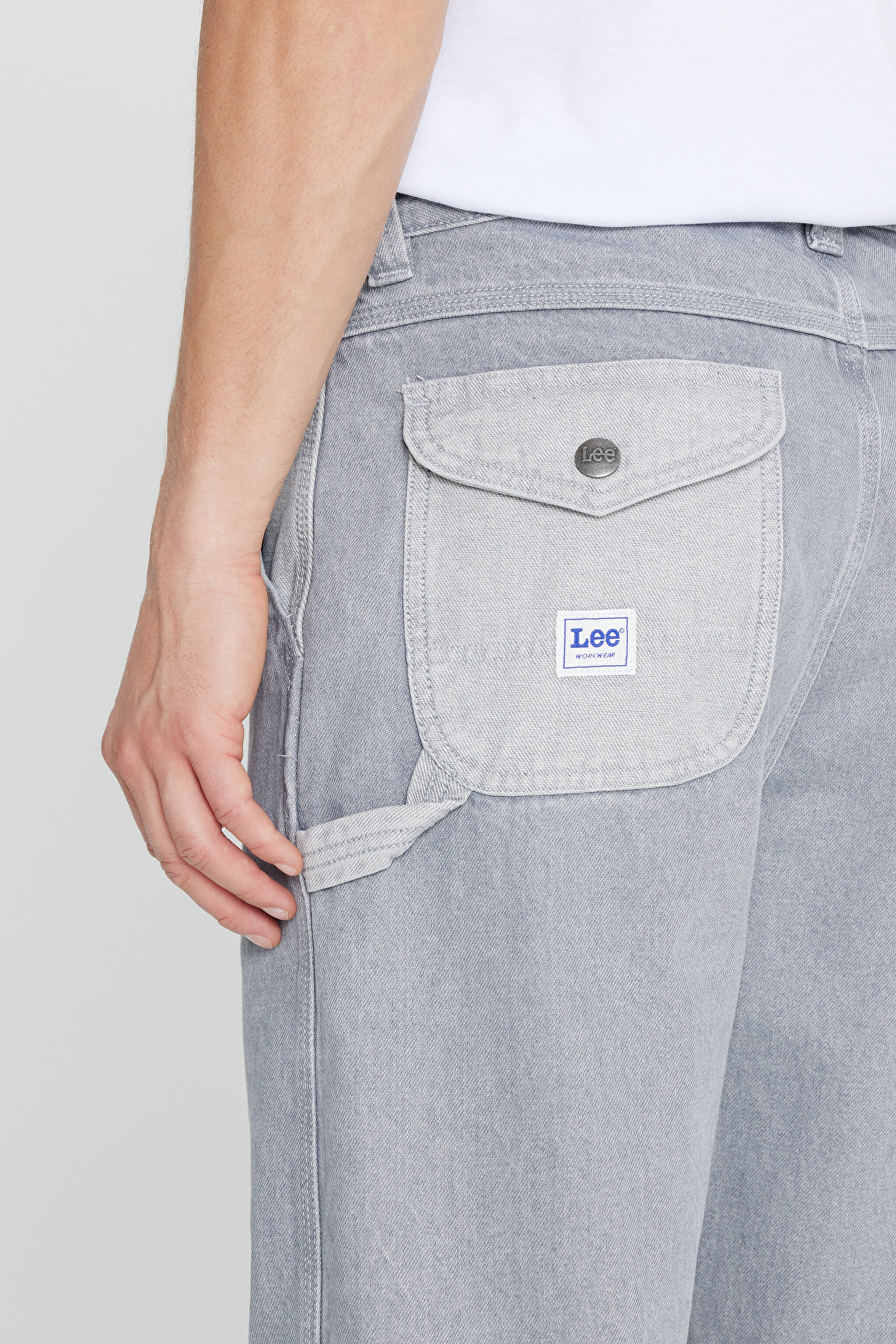%100 Pamuk Relaxed Straight Fit Cepli Jean Kot Denim Pantolon - Gemini Grey-L78Q208890891 (görsel 5)