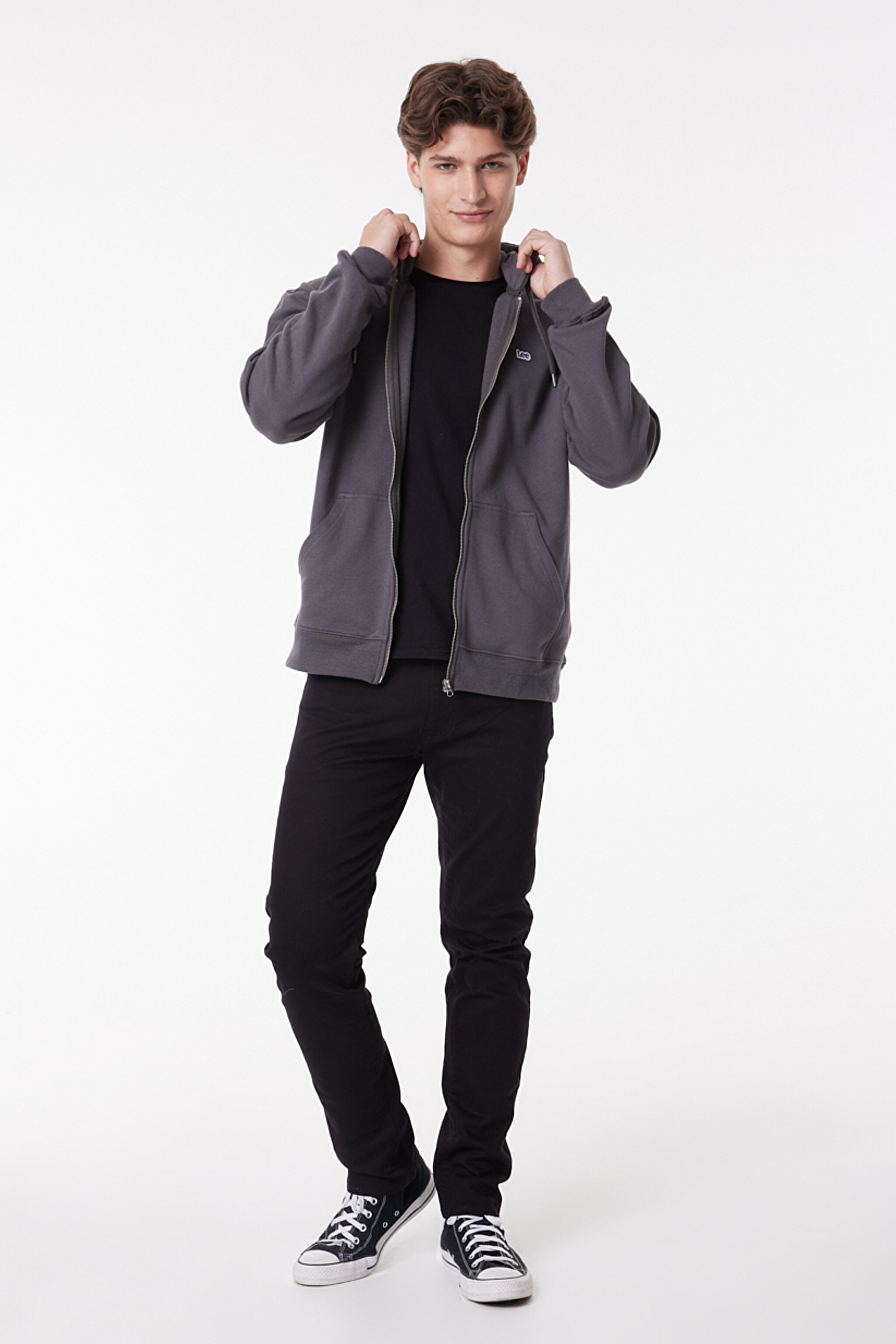 Regular Fit Normal Kesim %100 Pamuk Kapüşonlu Tam Fermuarlı Sweatshirt - Anthracite-L80KSP003