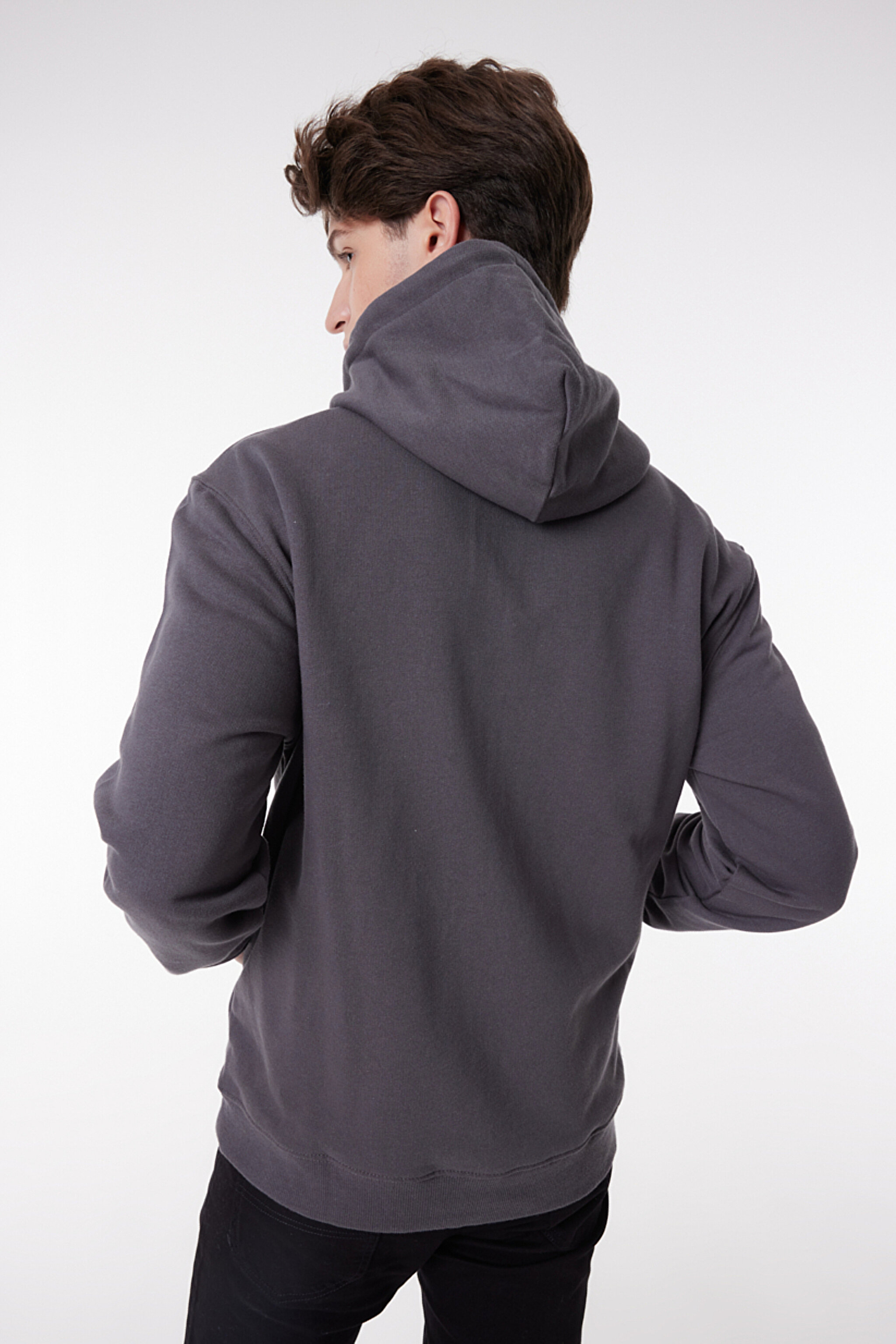 Regular Fit Normal Kesim %100 Pamuk Kapüşonlu Tam Fermuarlı Sweatshirt - Anthracite-L80KSP003 (görsel 4)