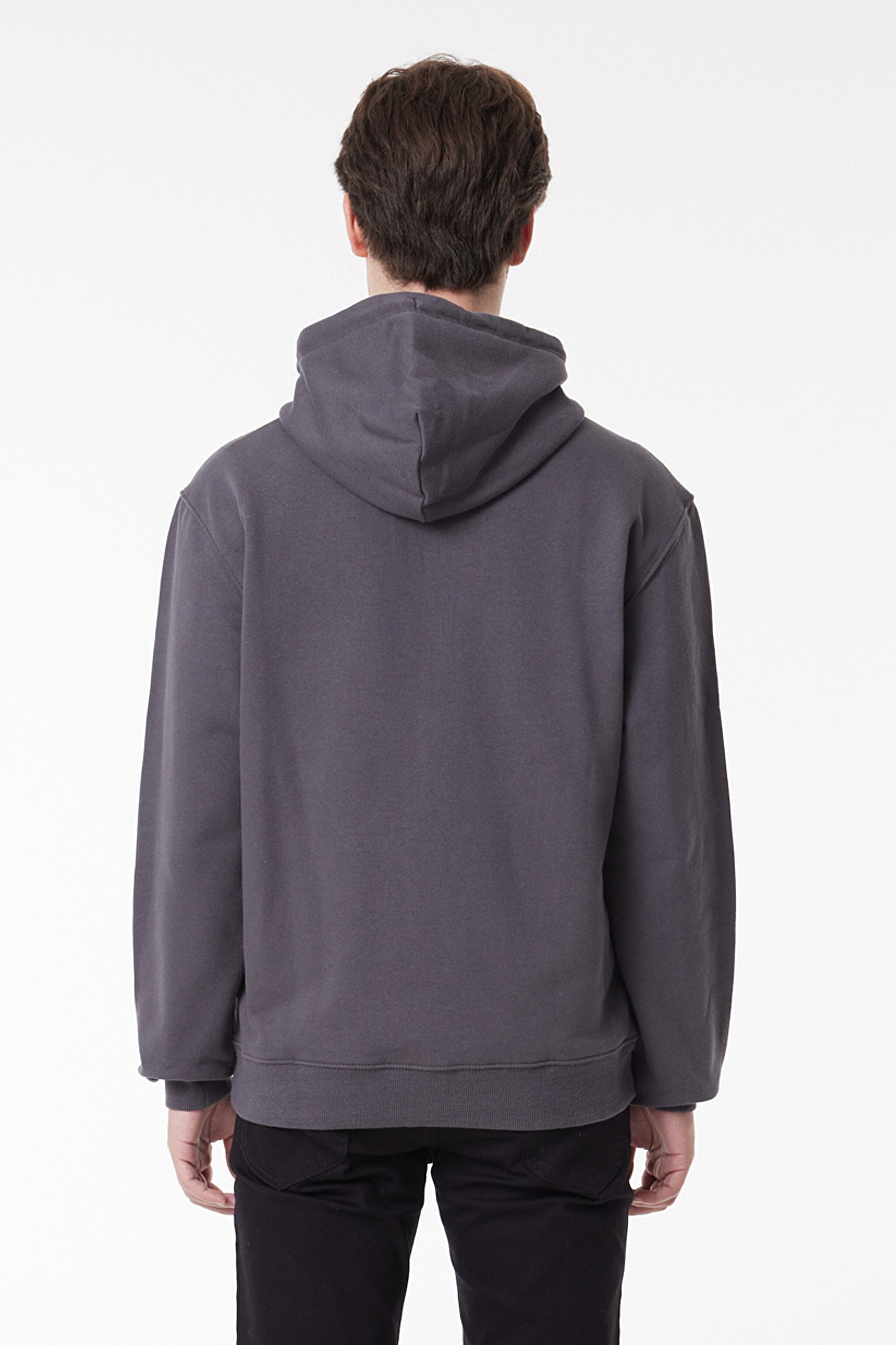 Regular Fit Normal Kesim %100 Pamuk Kapüşonlu Tam Fermuarlı Sweatshirt - Anthracite-L80KSP003 (görsel 5)