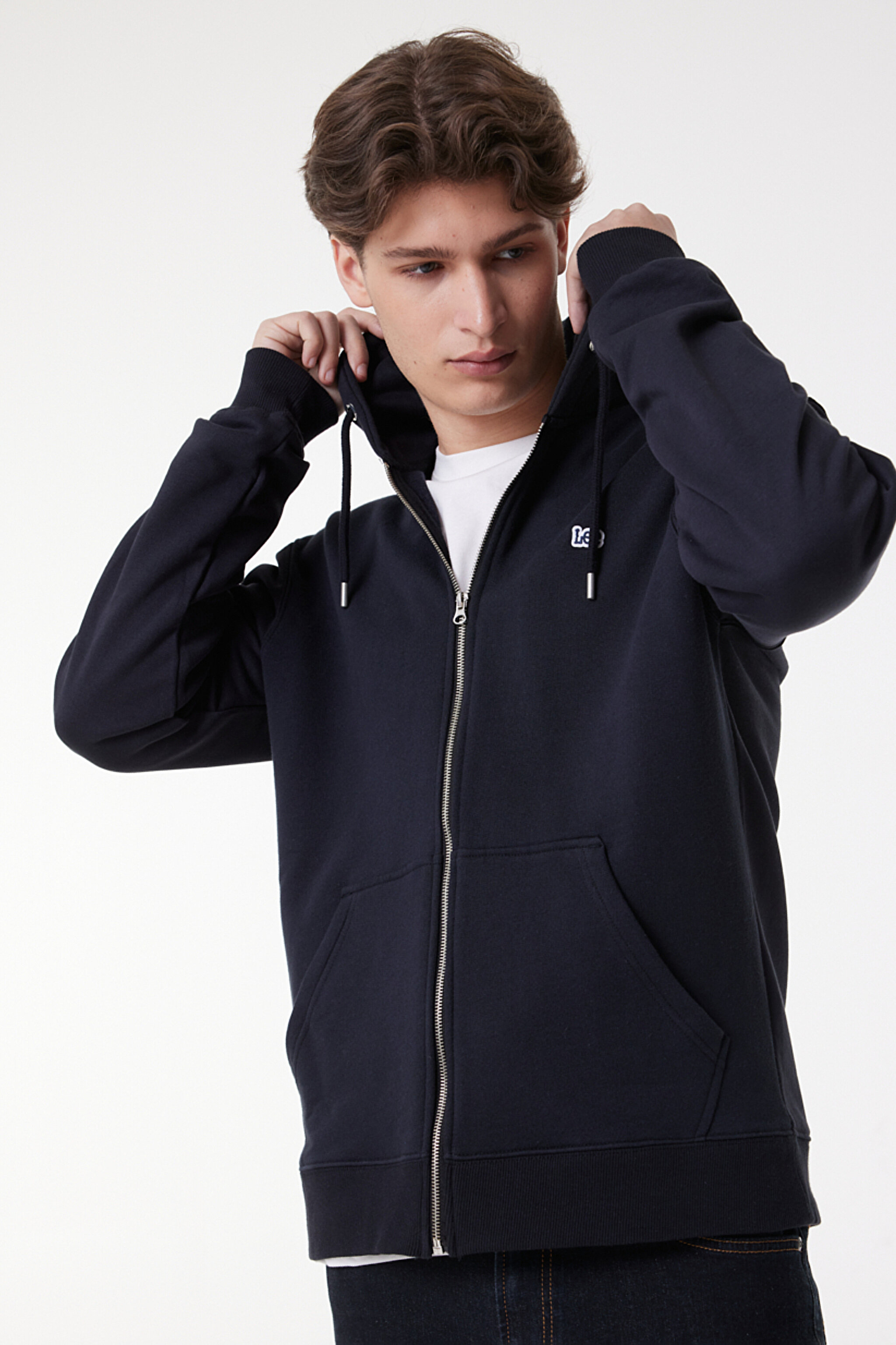 Regular Fit Normal Kesim %100 Pamuk Kapüşonlu Tam Fermuarlı Sweatshirt - Black-L80KSP01