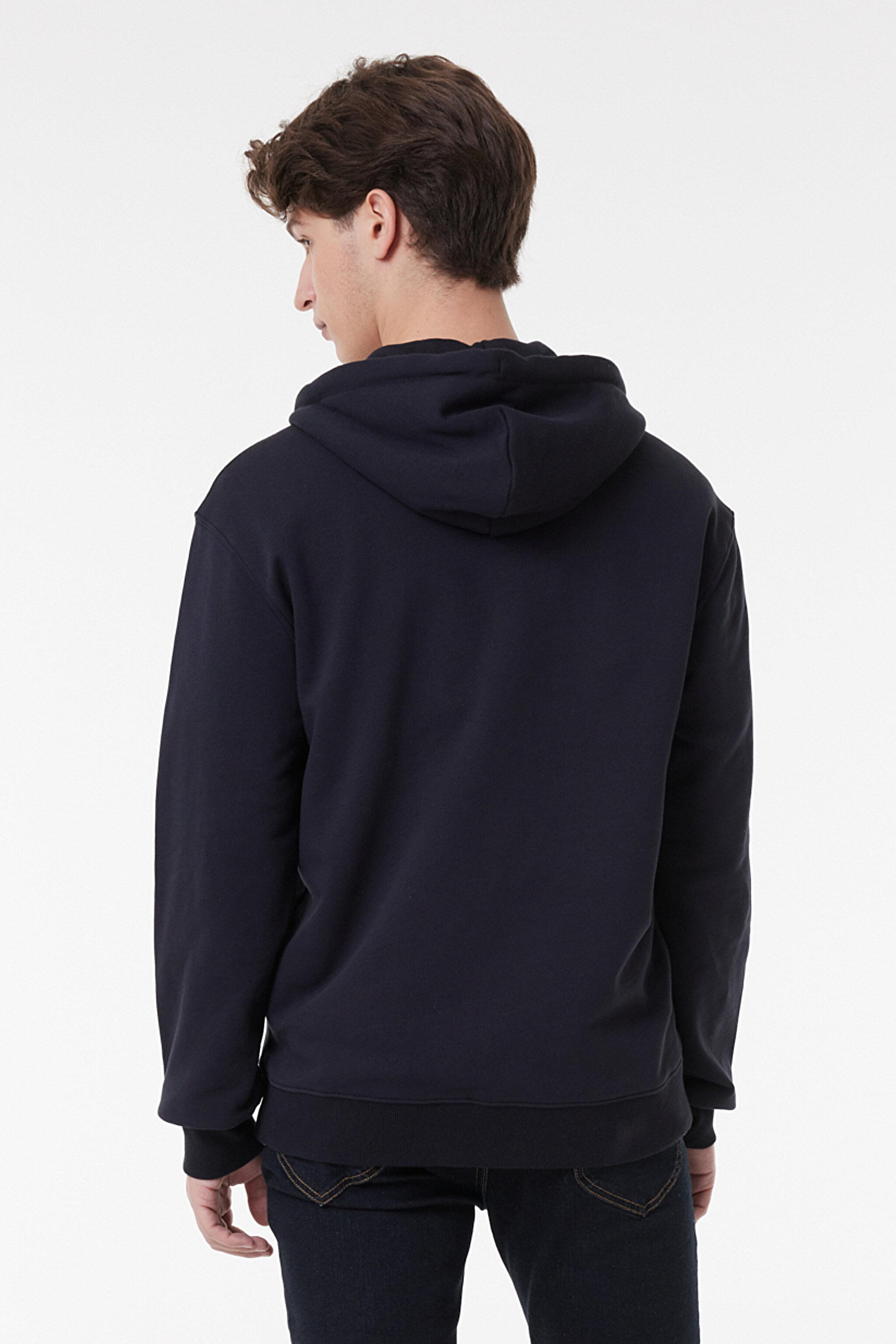 Regular Fit Normal Kesim %100 Pamuk Kapüşonlu Tam Fermuarlı Sweatshirt - Black-L80KSP01 (görsel 4)