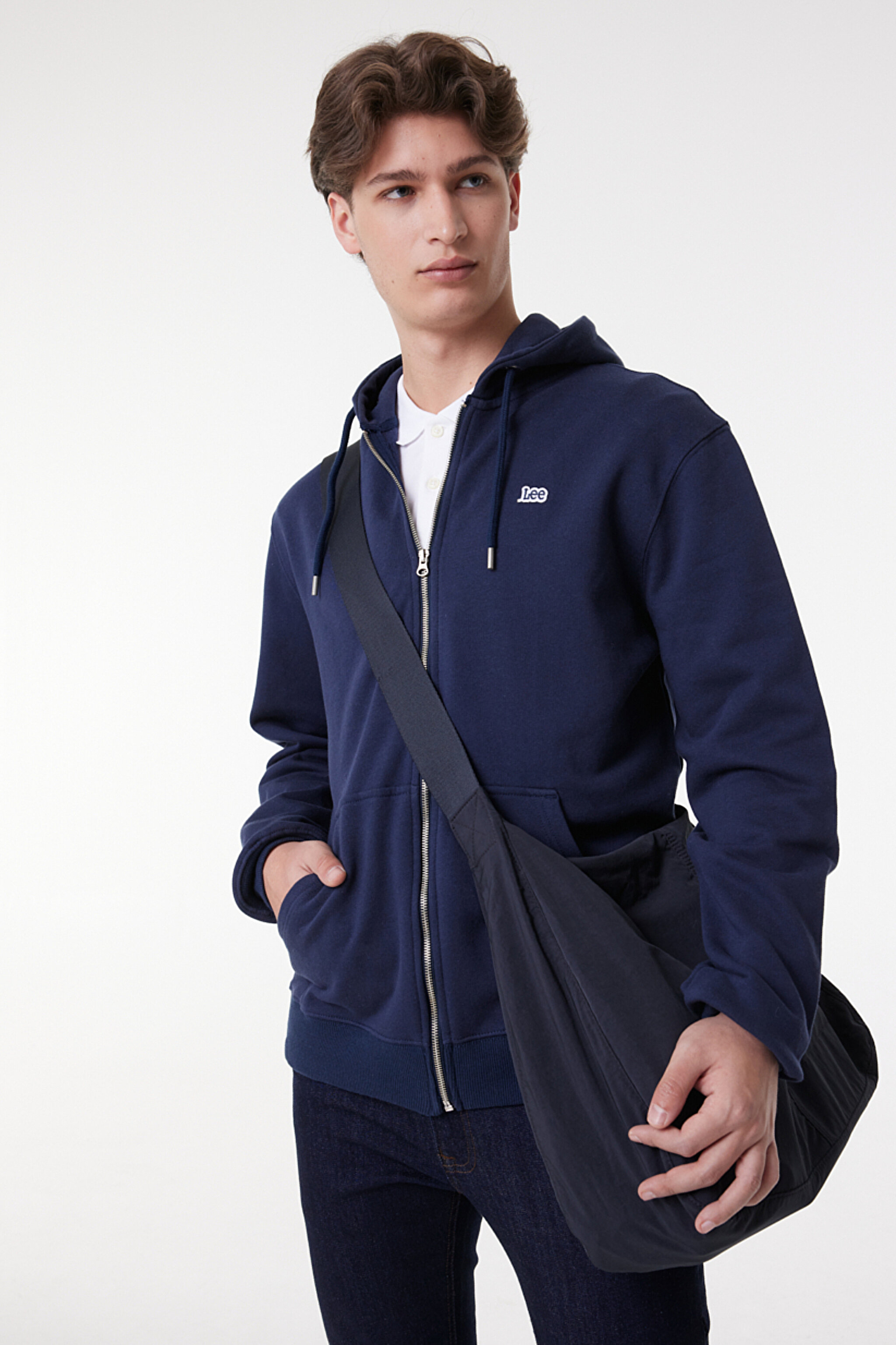 Regular Fit Normal Kesim %100 Pamuk Kapüşonlu Tam Fermuarlı Sweatshirt - Navy-L80KSP410
