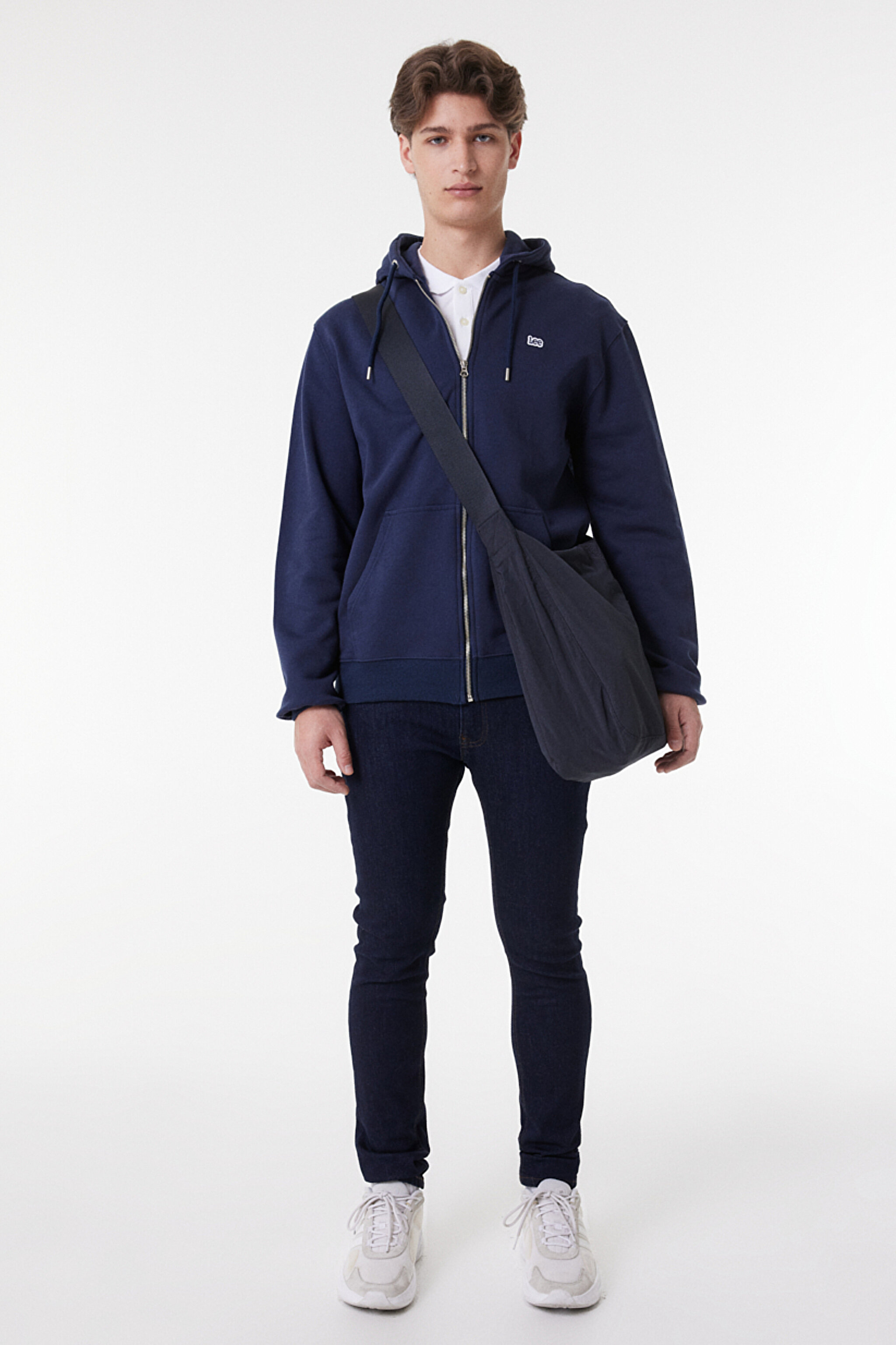 Regular Fit Normal Kesim %100 Pamuk Kapüşonlu Tam Fermuarlı Sweatshirt - Navy-L80KSP410 (görsel 2)