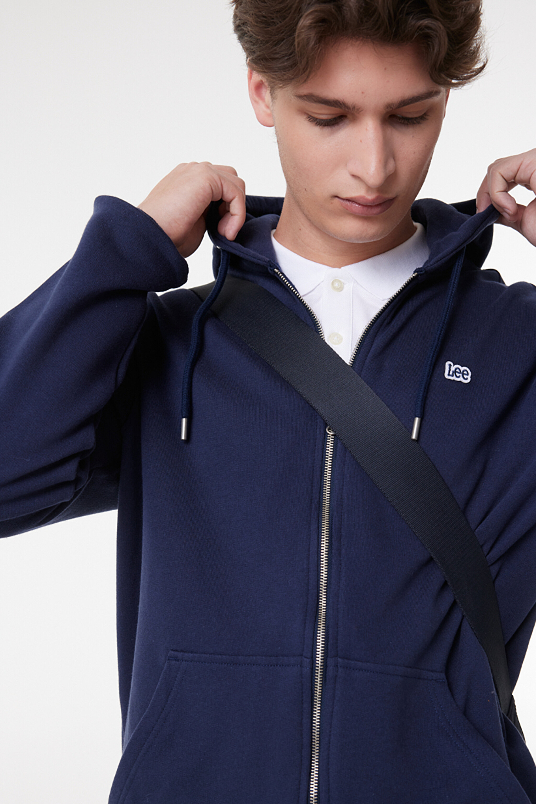Regular Fit Normal Kesim %100 Pamuk Kapüşonlu Tam Fermuarlı Sweatshirt - Navy-L80KSP410 (görsel 3)