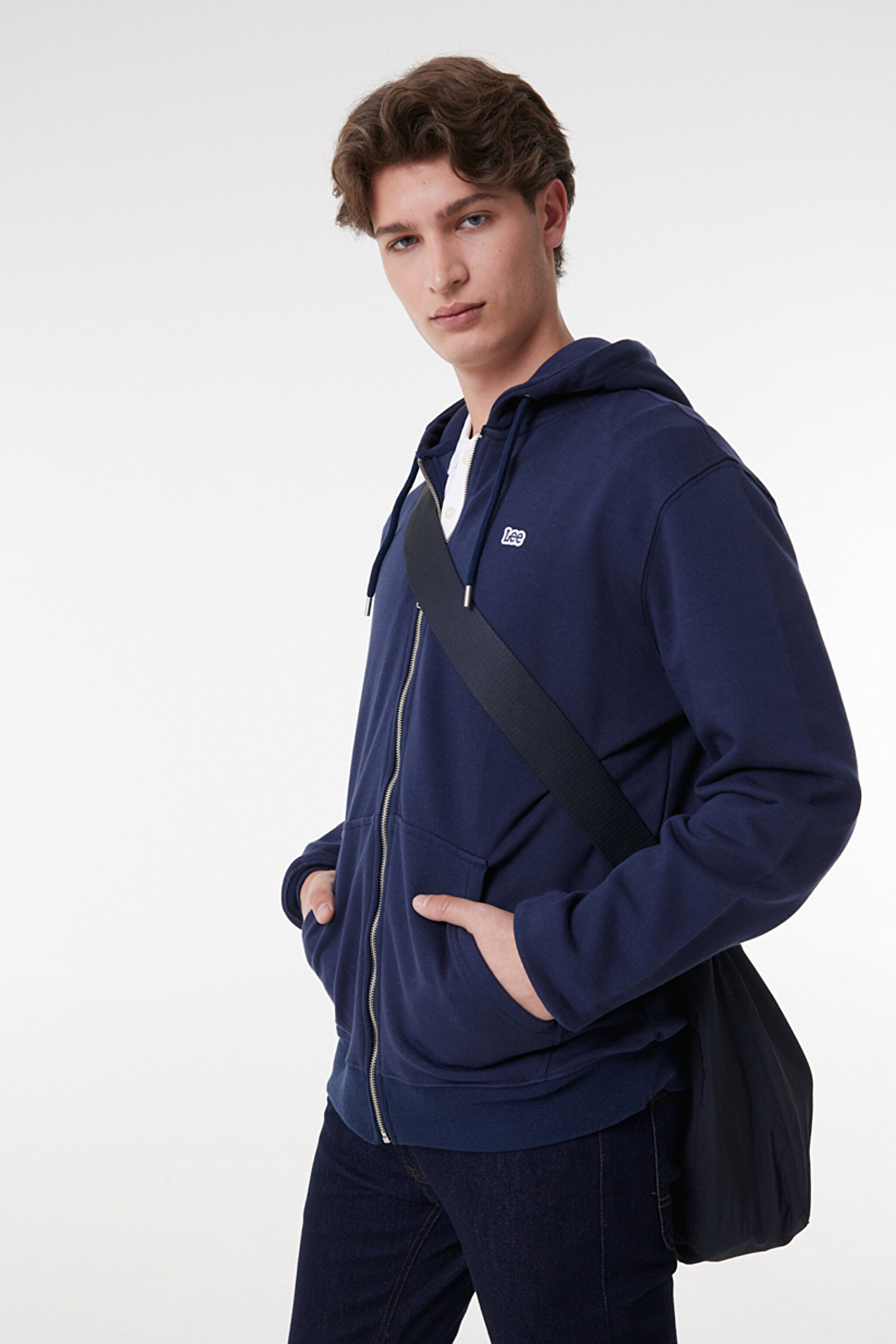 Regular Fit Normal Kesim %100 Pamuk Kapüşonlu Tam Fermuarlı Sweatshirt - Navy-L80KSP410 (görsel 4)