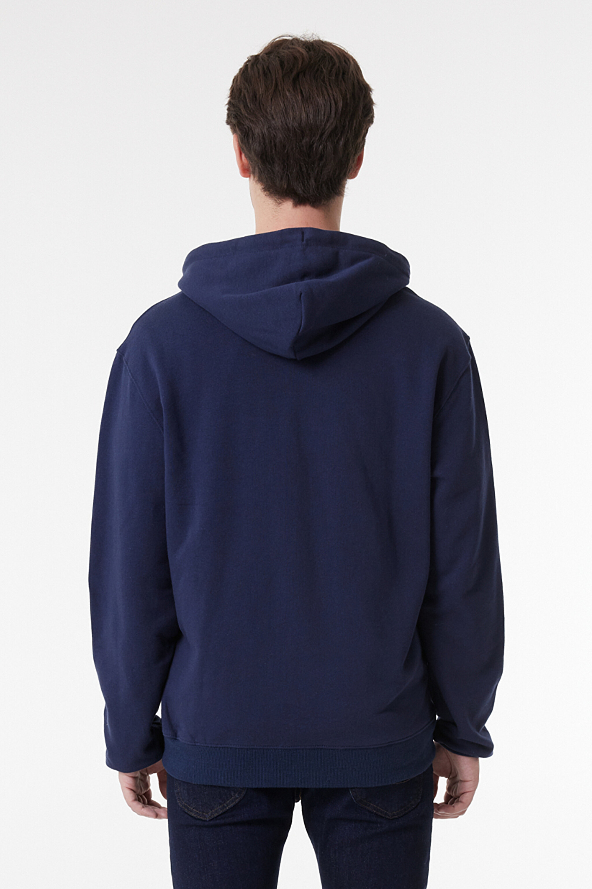 Regular Fit Normal Kesim %100 Pamuk Kapüşonlu Tam Fermuarlı Sweatshirt - Navy-L80KSP410 (görsel 6)