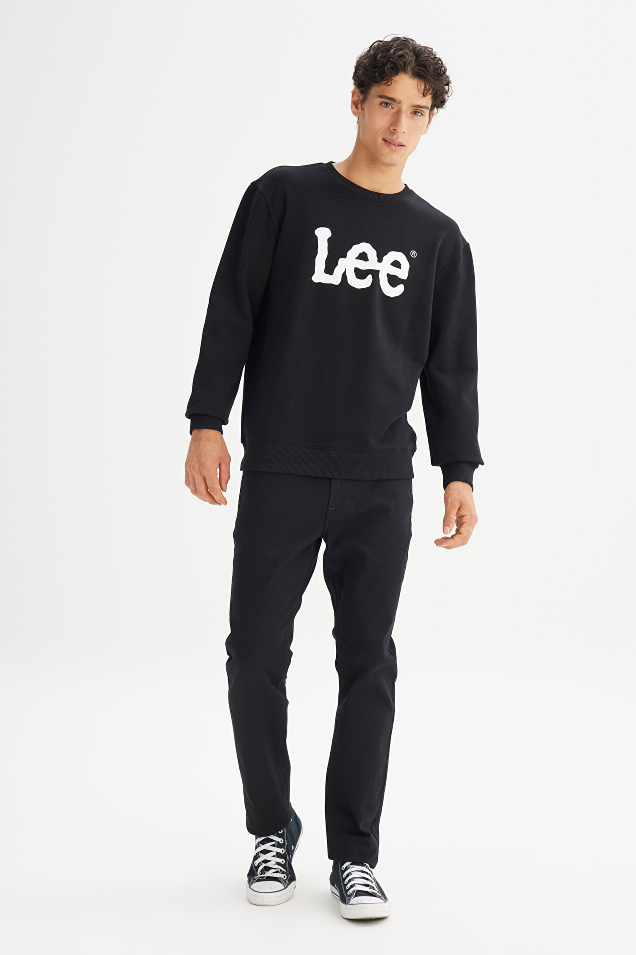 Regular Fit Normal Kesim %100 Pamuk Sıfır Yaka Sweatshirt - Black-L80XTJ01 (görsel 3)