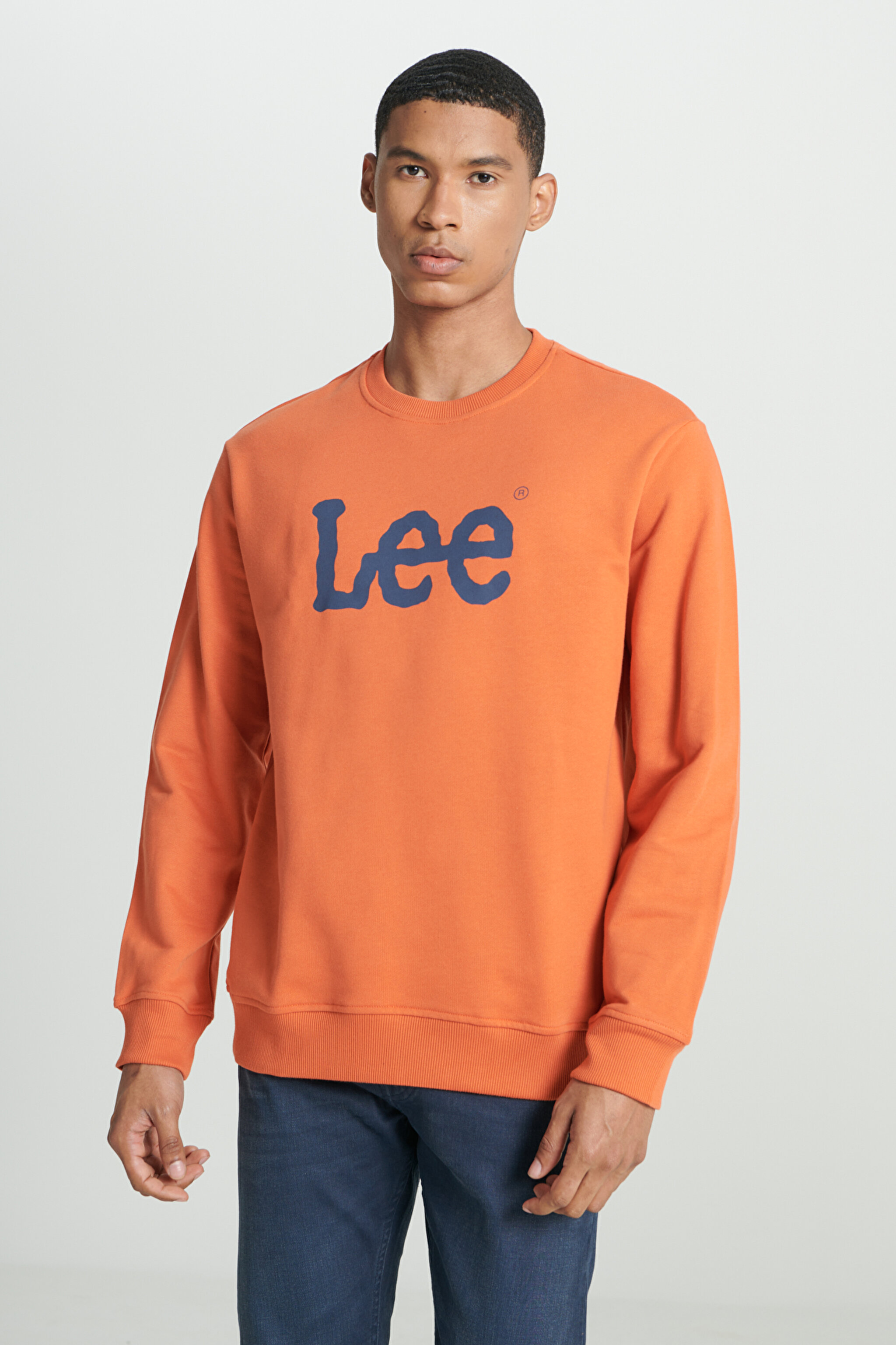 Regular Fit Normal Kesim %100 Pamuk Sıfır Yaka Sweatshirt - Orange-L80XTJBH (görsel 2)