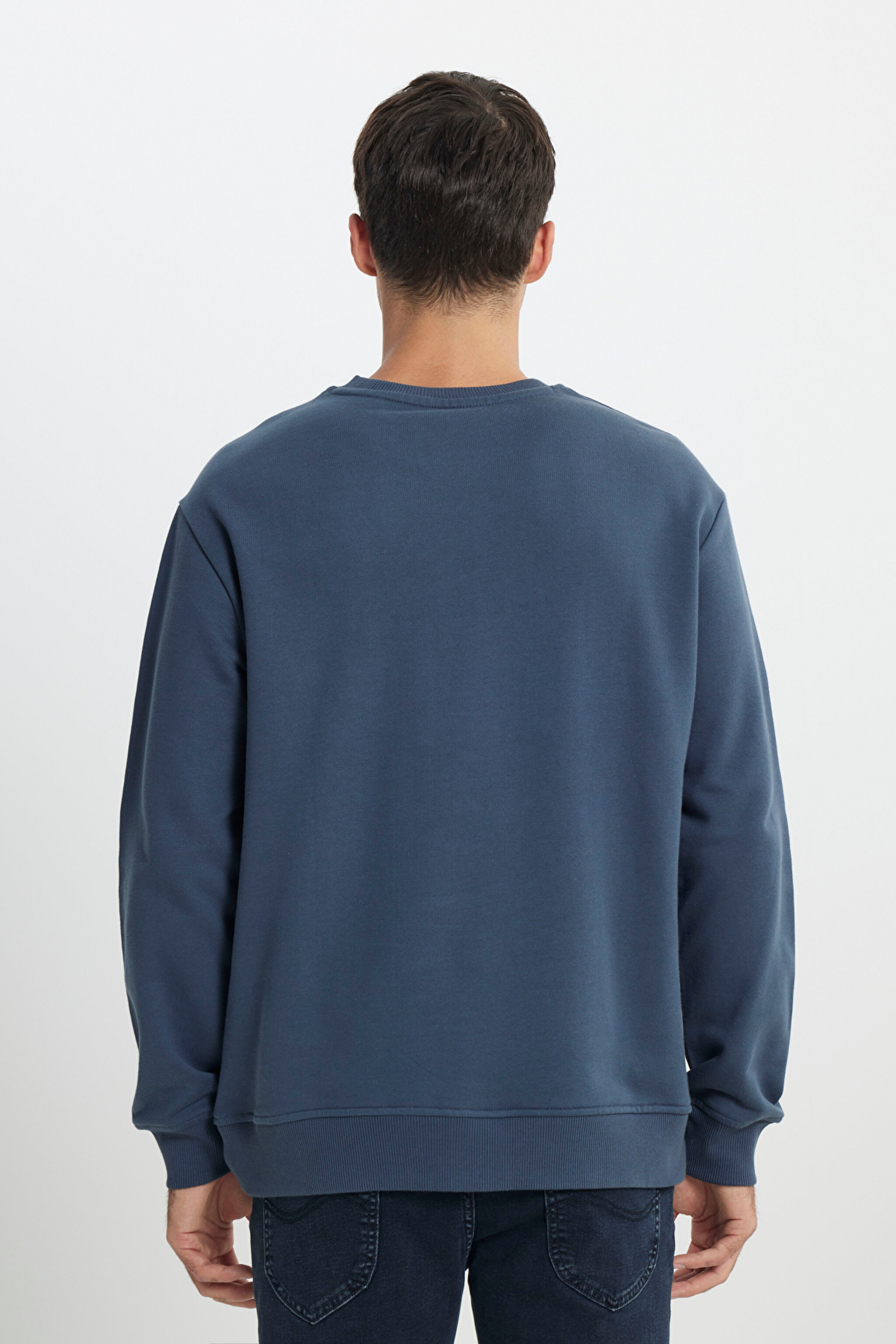 Regular Fit Normal Kesim %100 Pamuk Sıfır Yaka Sweatshirt - Anthracite-L80XTJTG (görsel 5)