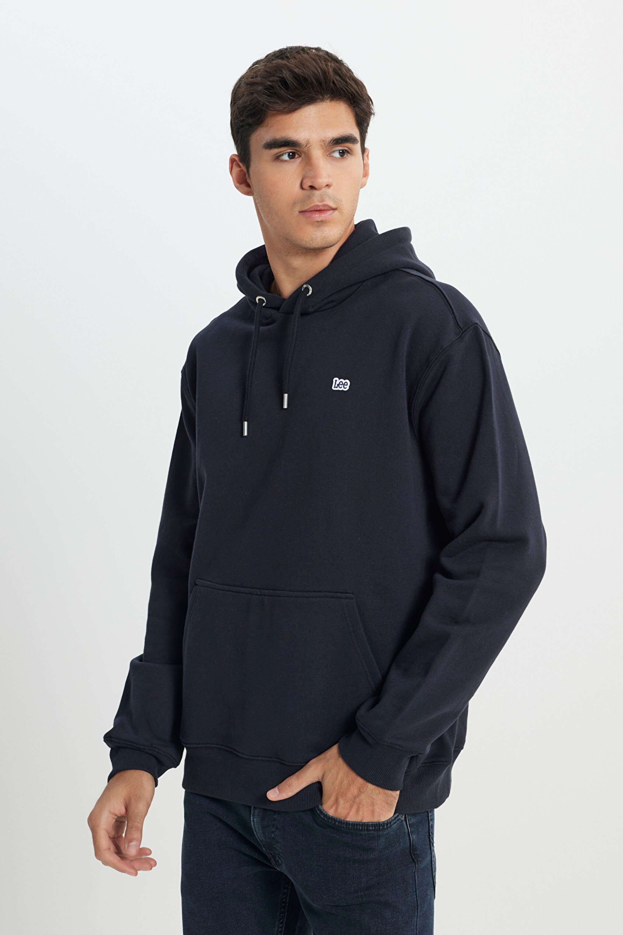 Regular Fit Normal Kesim %100 Pamuk Kapüşonlu Şardonlu Siyah Sweatshirt