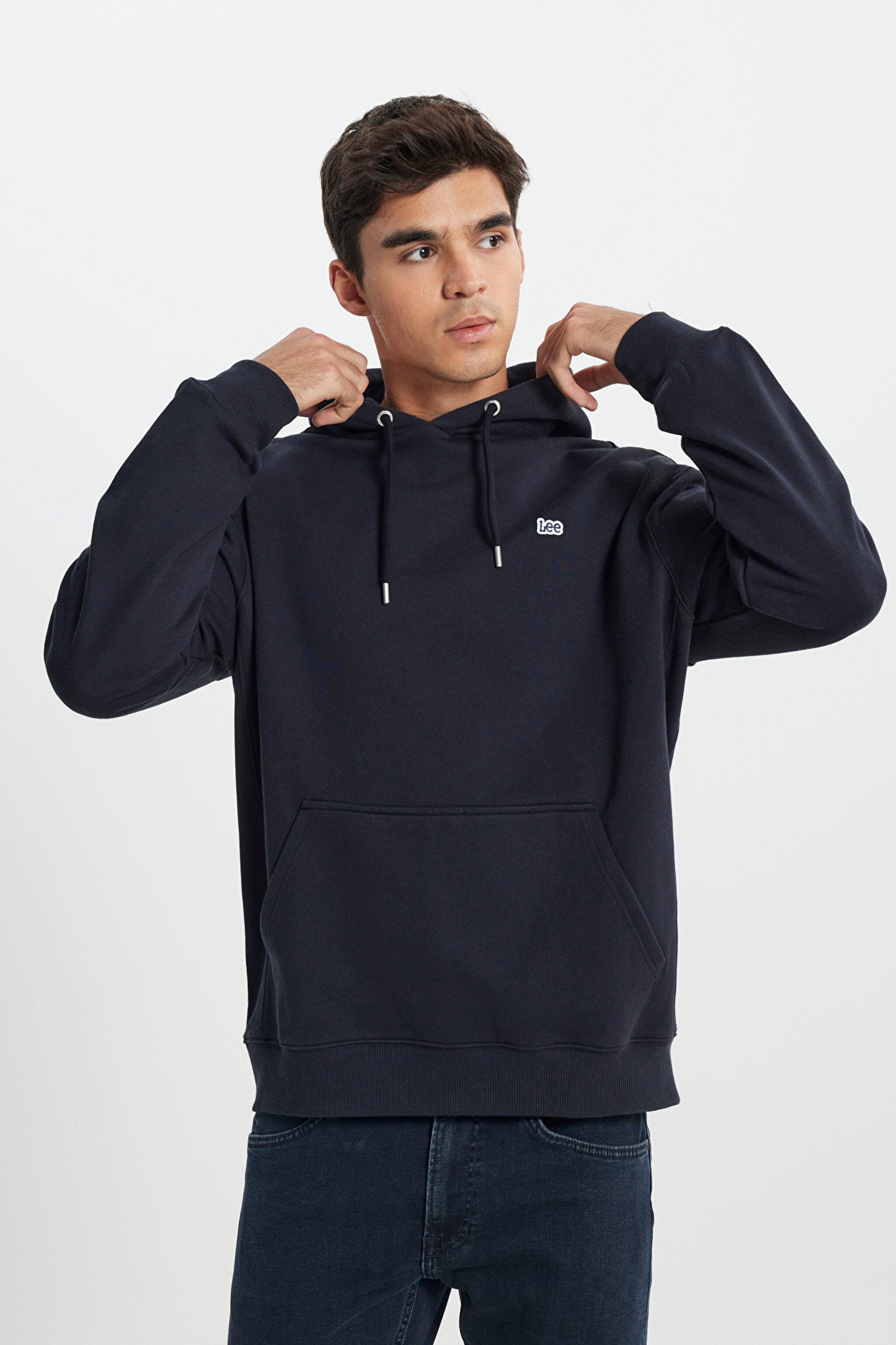 Regular Fit Normal Kesim %100 Pamuk Kapüşonlu Şardonlu Siyah Sweatshirt - Black-L80YRY01 (görsel 2)