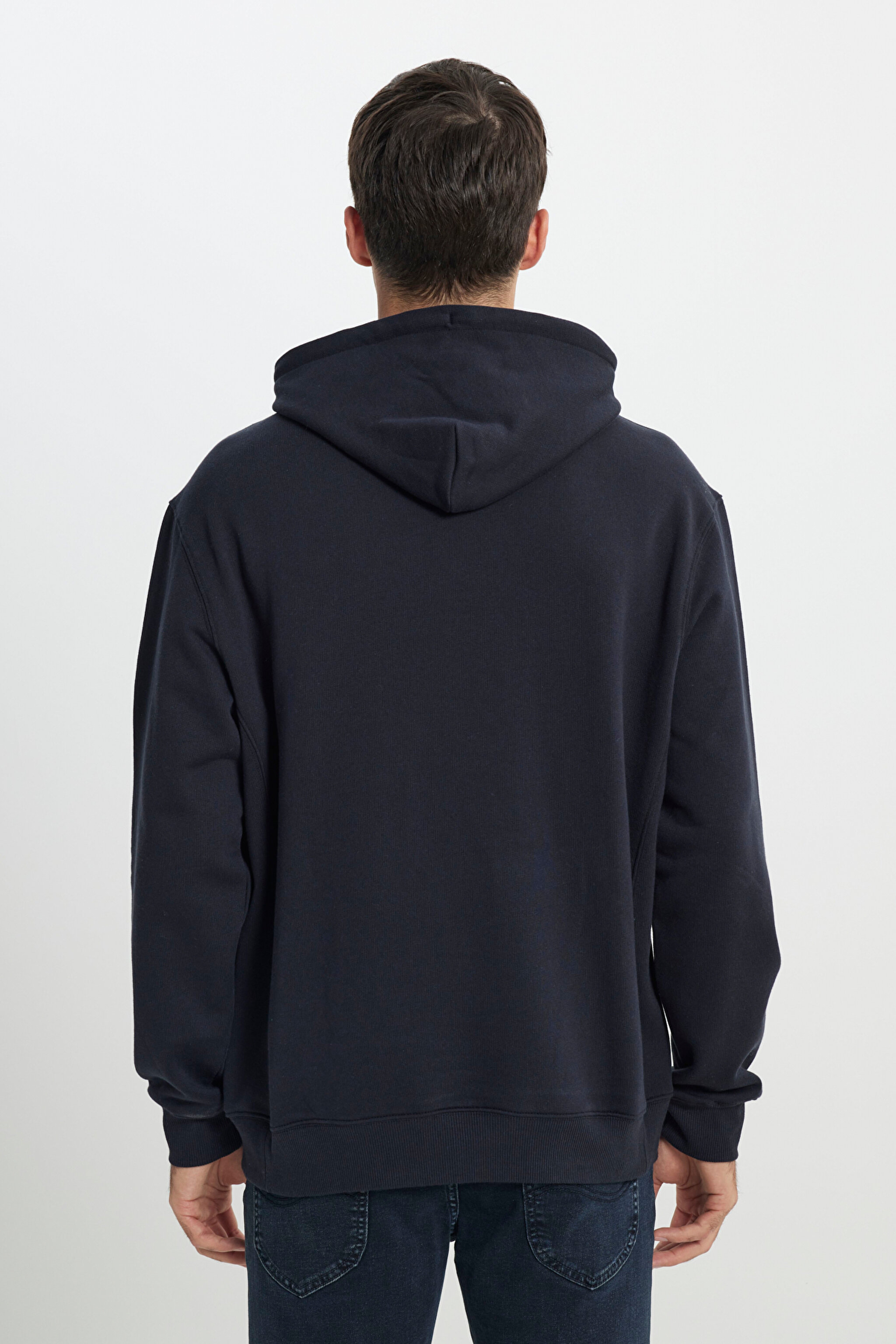 Regular Fit Normal Kesim %100 Pamuk Kapüşonlu Şardonlu Siyah Sweatshirt - Black-L80YRY01 (görsel 6)
