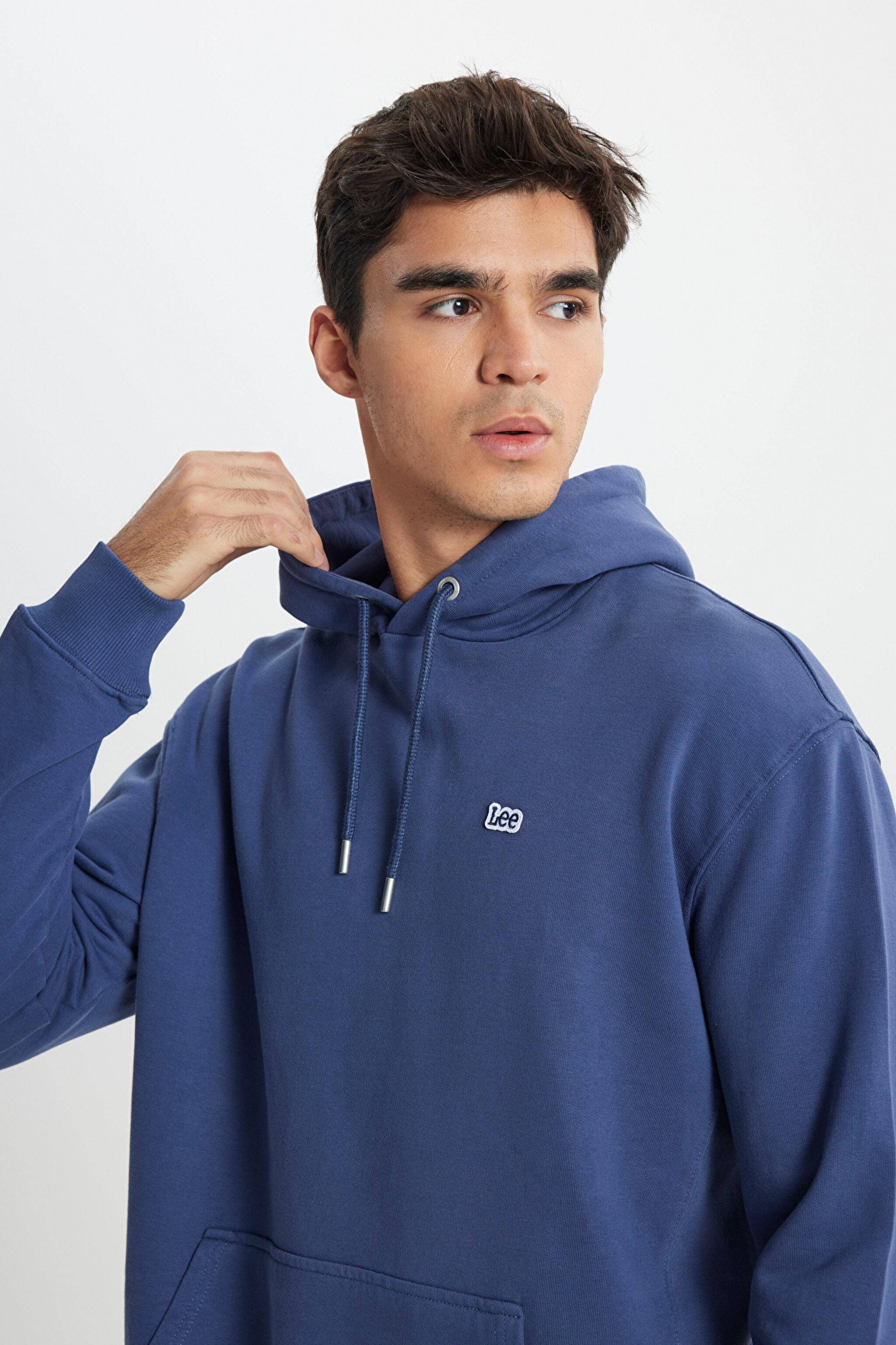 Regular Fit Normal Kesim %100 Pamuk Şardonlu Kapüşonlu Mavi Sweatshirt - Marine-L80YRY54 (görsel 5)