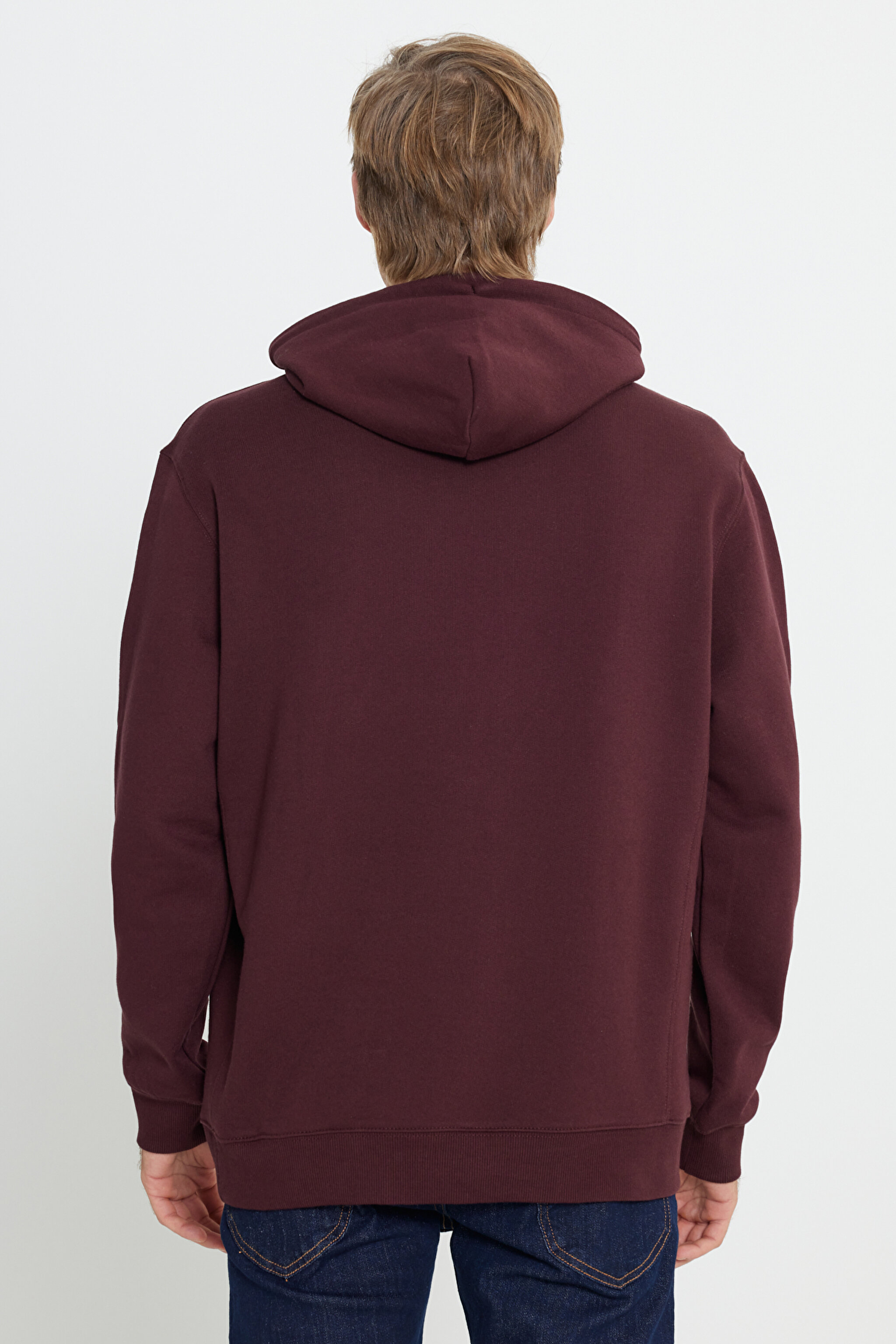 Regular Fit Normal Kesim %100 Pamuk Kapüşonlu Şardonlu Sweatshirt - Velvet Beet-L80YRY74 (görsel 5)