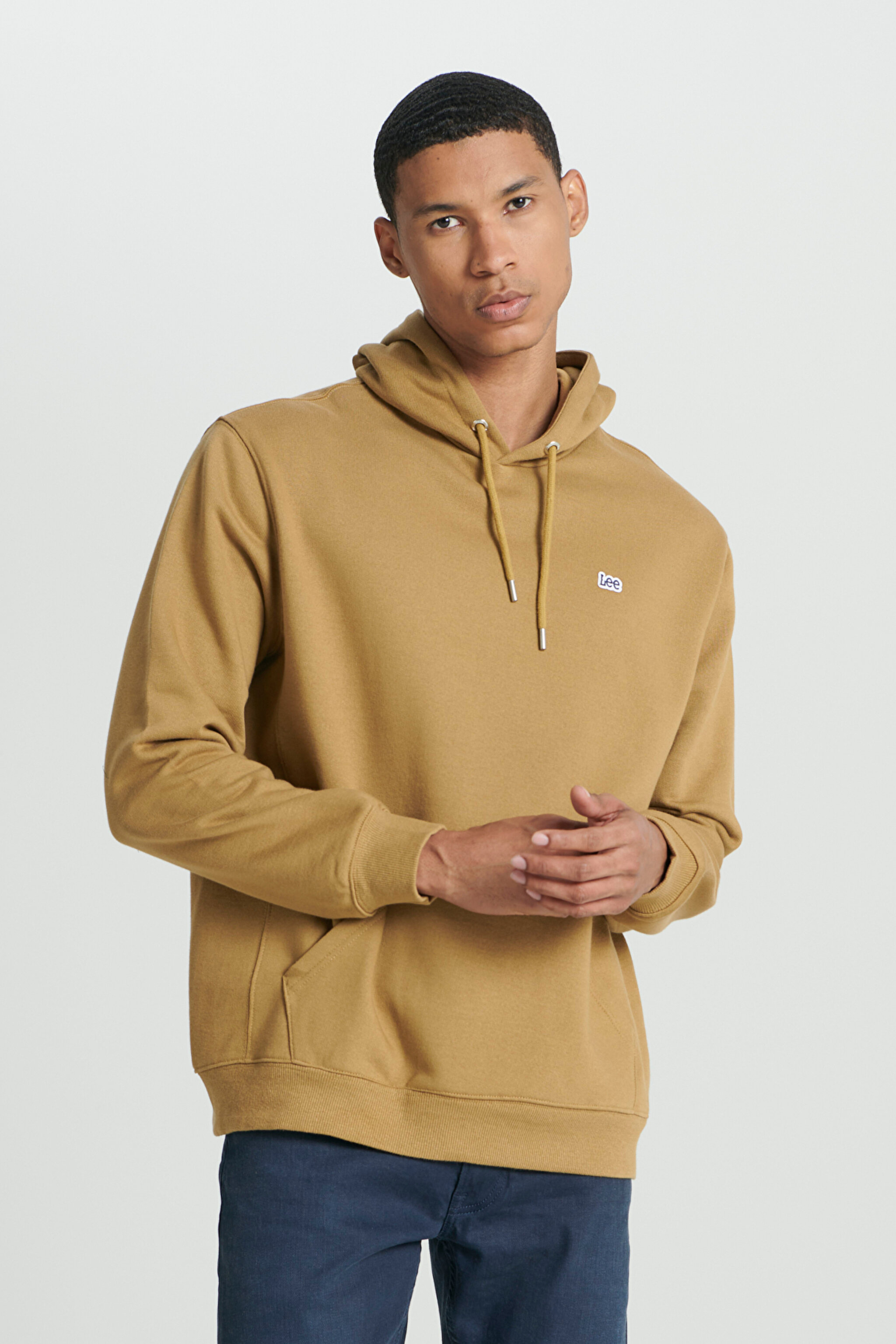 Regular Fit Normal Kesim %100 Pamuk Kapüşonlu İçi Polarlı Hardal Sweatshirt