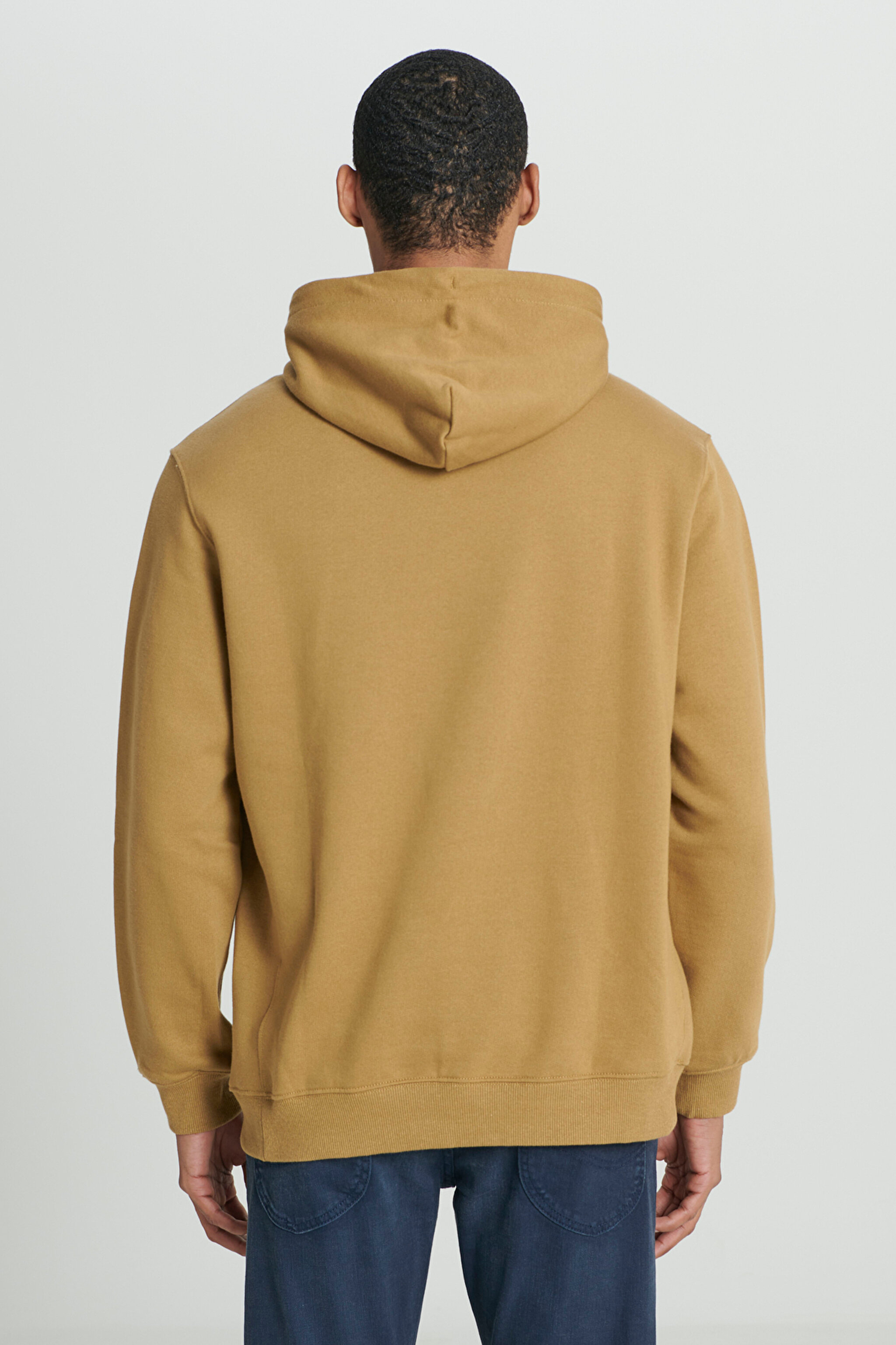 Regular Fit Normal Kesim %100 Pamuk Kapüşonlu İçi Polarlı Hardal Sweatshirt - Tumbleweed-L80YRY84 (görsel 6)