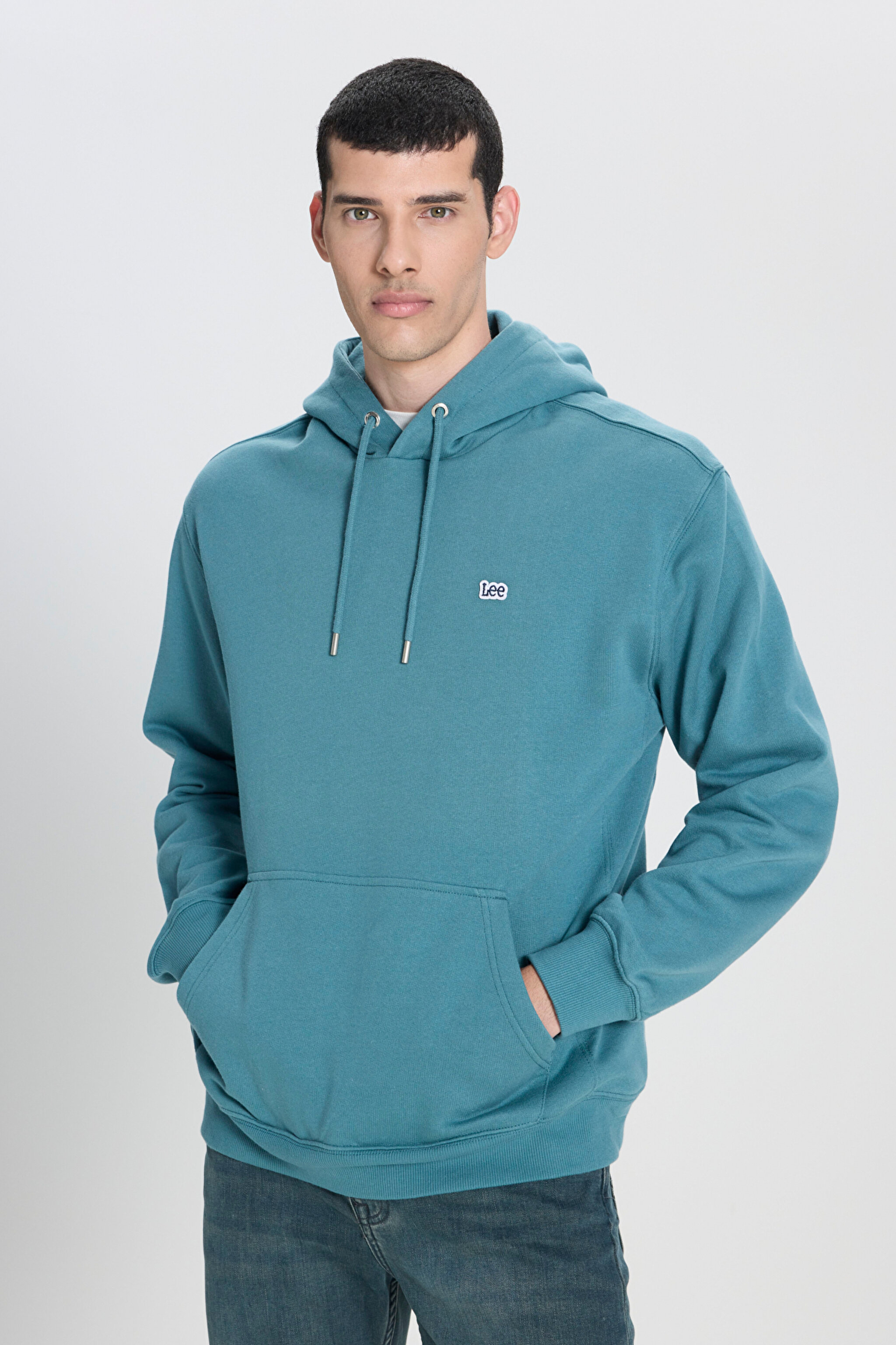 Regular Fit Normal Kesim %100 Pamuk Kapüşonlu İçi Polarlı Mavi Sweatshirt
