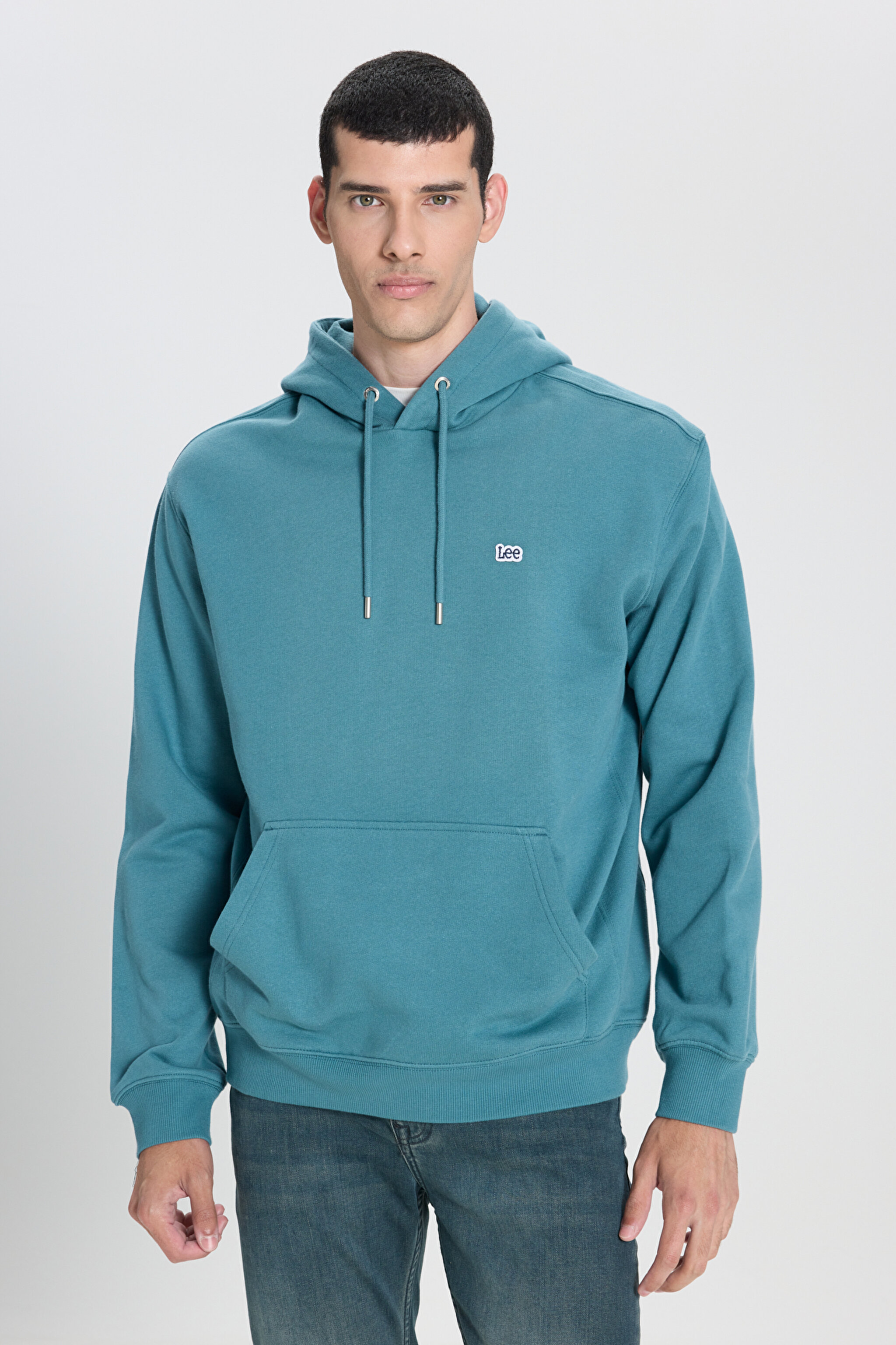 Regular Fit Normal Kesim %100 Pamuk Kapüşonlu İçi Polarlı Mavi Sweatshirt - Eden-L80YRYA64 (görsel 2)