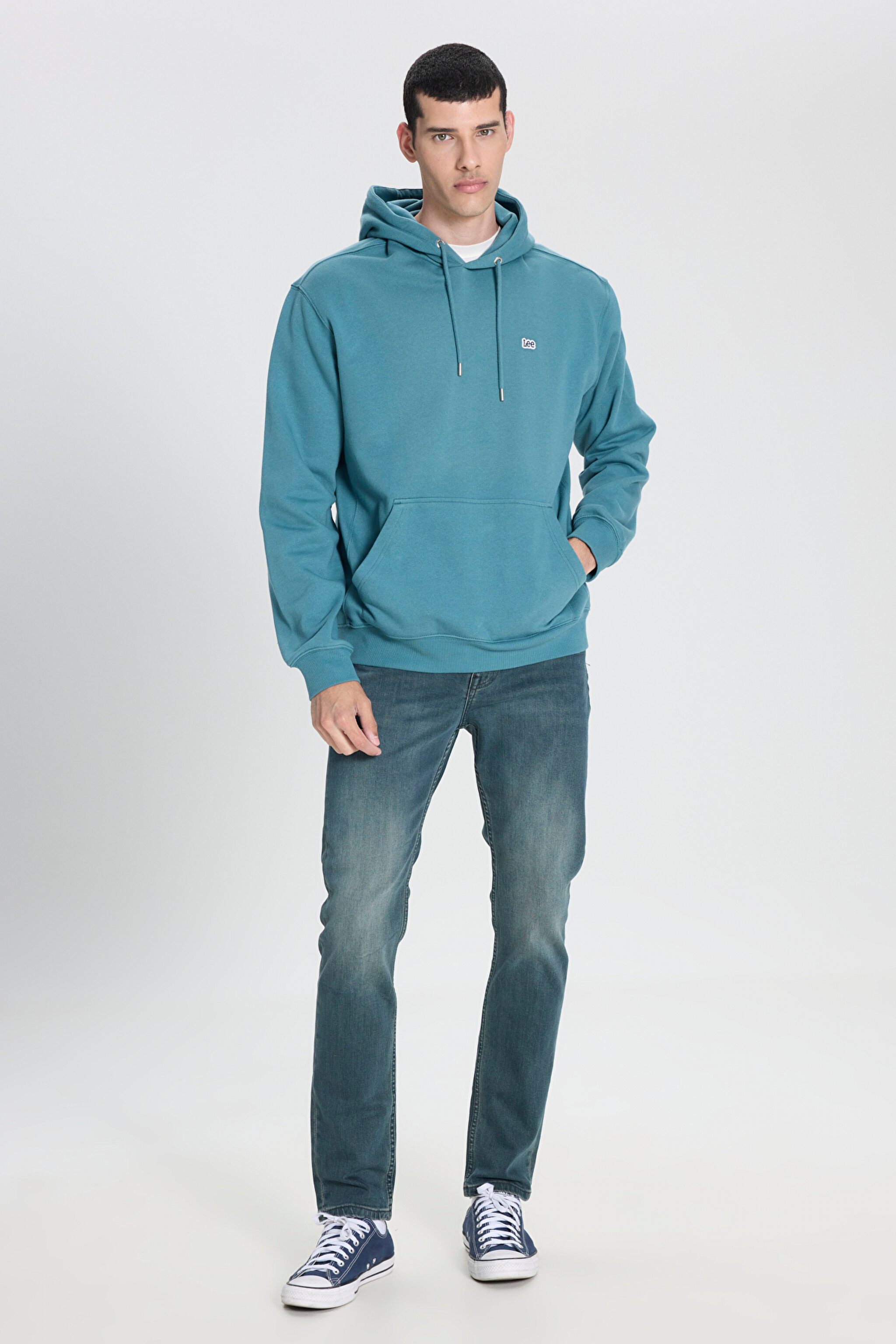 Regular Fit Normal Kesim %100 Pamuk Kapüşonlu İçi Polarlı Mavi Sweatshirt - Eden-L80YRYA64 (görsel 3)