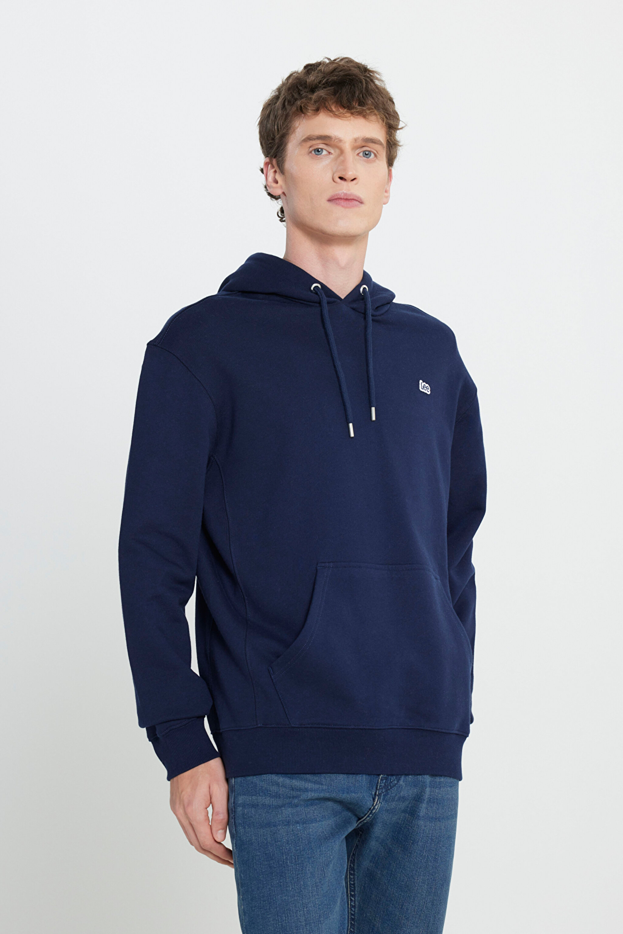 Regular Fit Normal Kesim %100 Pamuk Kapüşonlu Şardonlu Koyu Lacivert Sweatshirt