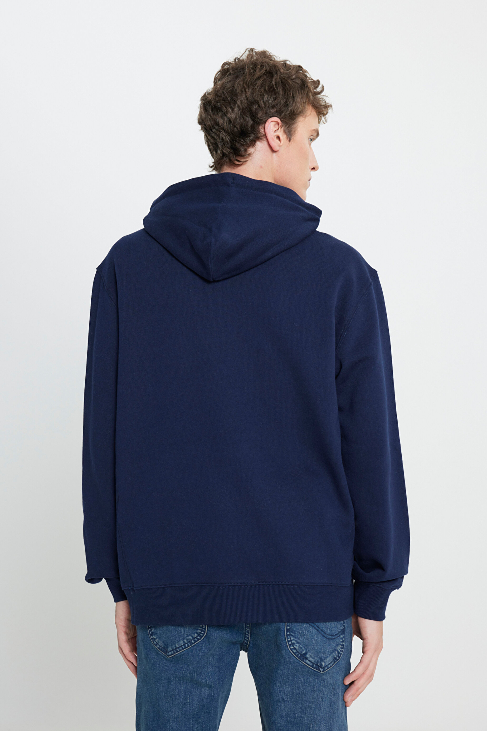 Regular Fit Normal Kesim %100 Pamuk Kapüşonlu Şardonlu Koyu Lacivert Sweatshirt - Emperor Navy-L80YRYA67 (görsel 5)