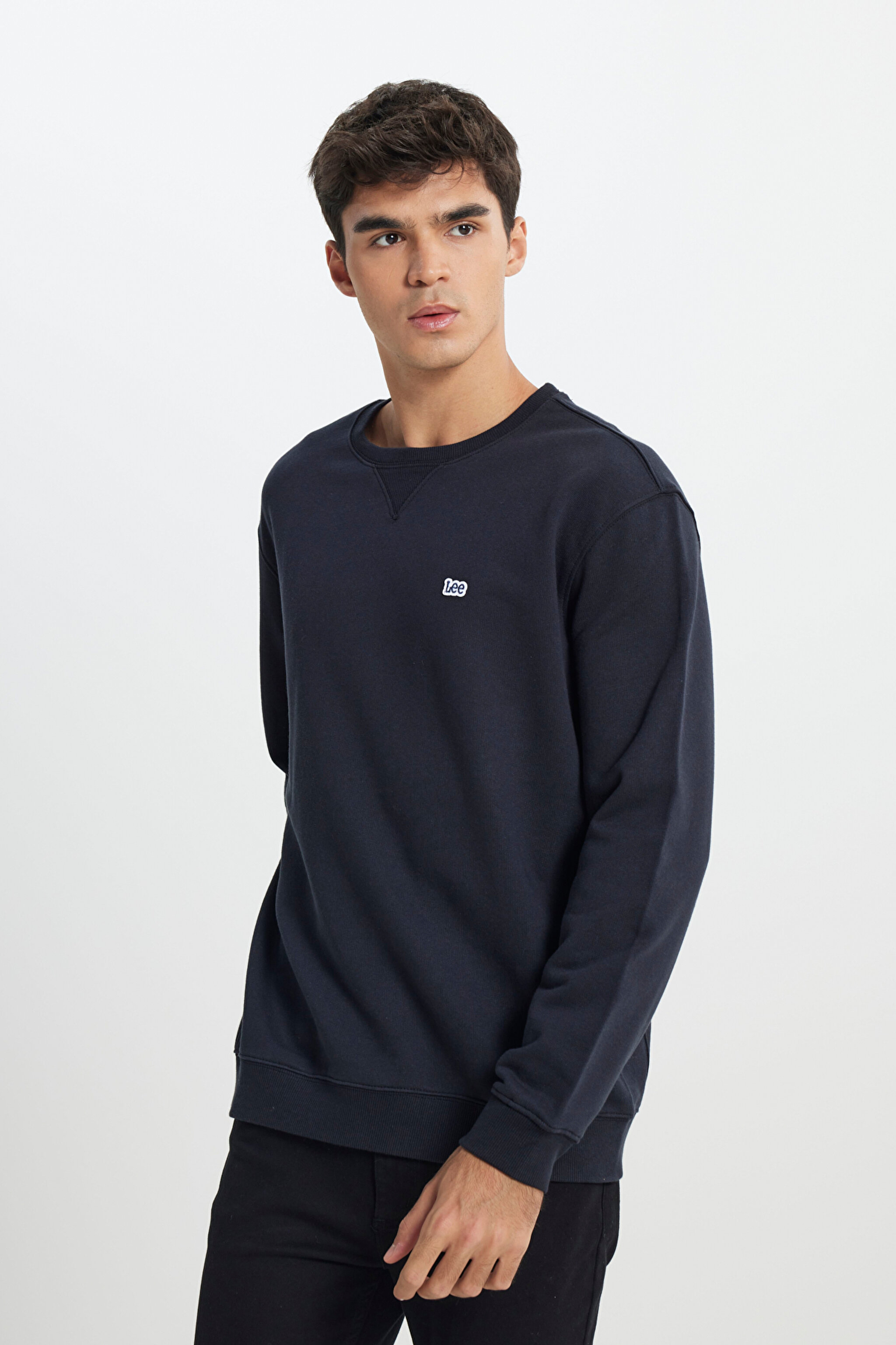 Regular Fit %100 Pamuk Bisiklet Yaka Siyah Şardonlu Sweatshirt